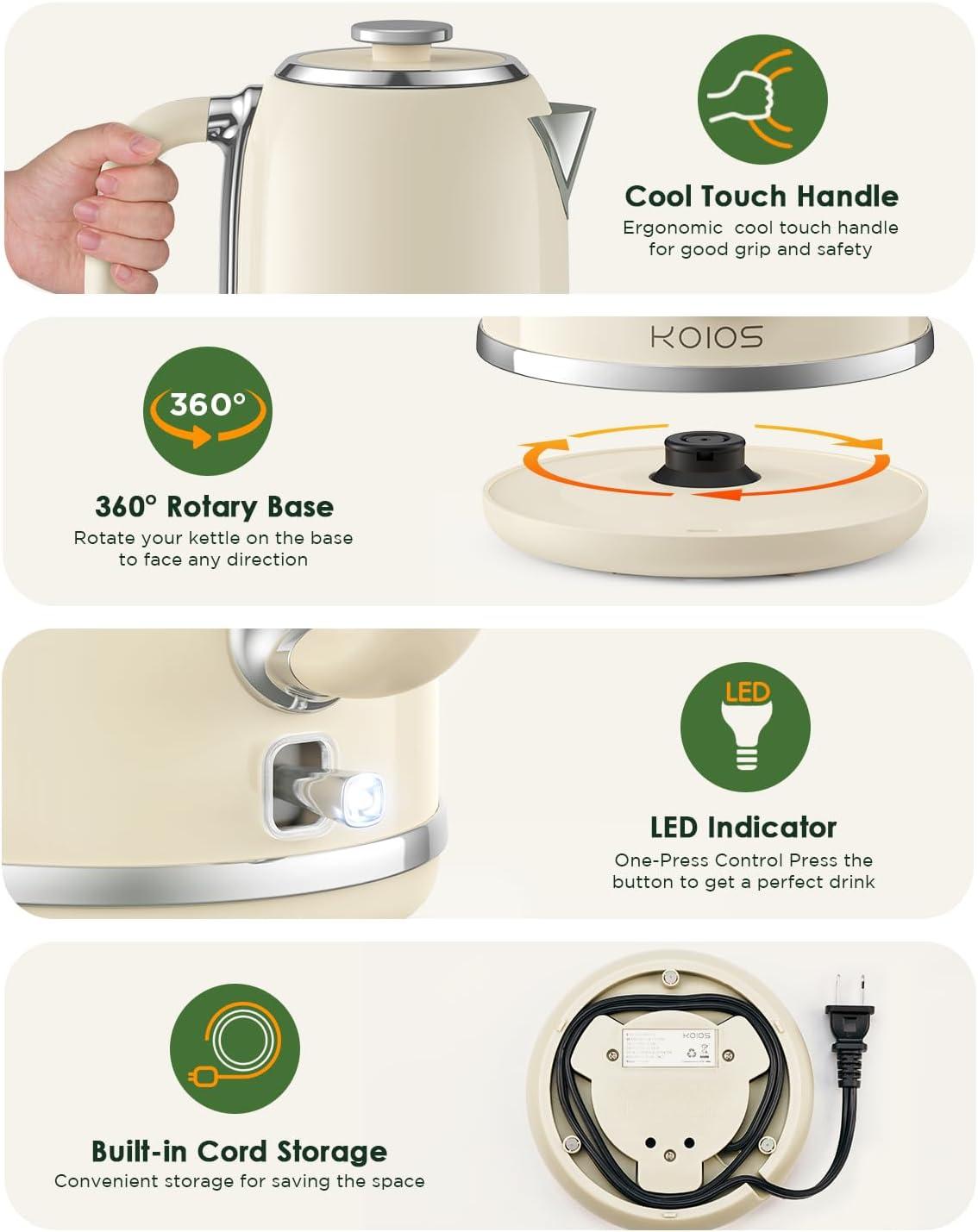 image:imageElectric Kettle 18L with Temperature Gauge 1500W Fast Boiling Electric Tea Kettle 100 Stainless Steel RetroStyle Hot Water Kettle Electric Glowing LED Light Auto ShutOff amp BoilDry ProtectionBeige