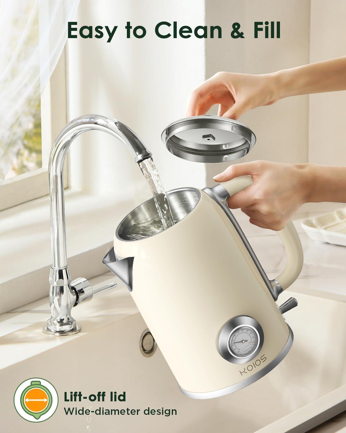 image:imageElectric Kettle 18L with Temperature Gauge 1500W Fast Boiling Electric Tea Kettle 100 Stainless Steel RetroStyle Hot Water Kettle Electric Glowing LED Light Auto ShutOff amp BoilDry ProtectionBeige