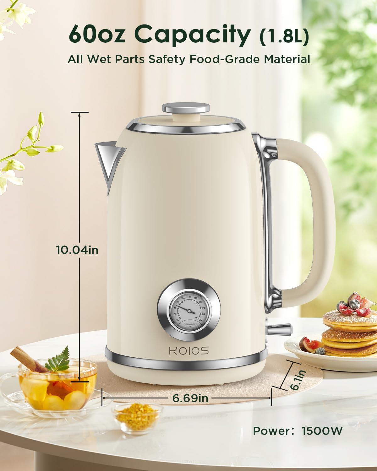 image:imageElectric Kettle 18L with Temperature Gauge 1500W Fast Boiling Electric Tea Kettle 100 Stainless Steel RetroStyle Hot Water Kettle Electric Glowing LED Light Auto ShutOff amp BoilDry ProtectionBeige