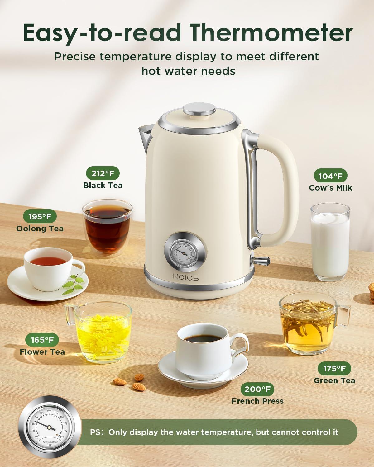 image:imageElectric Kettle 18L with Temperature Gauge 1500W Fast Boiling Electric Tea Kettle 100 Stainless Steel RetroStyle Hot Water Kettle Electric Glowing LED Light Auto ShutOff amp BoilDry ProtectionBeige