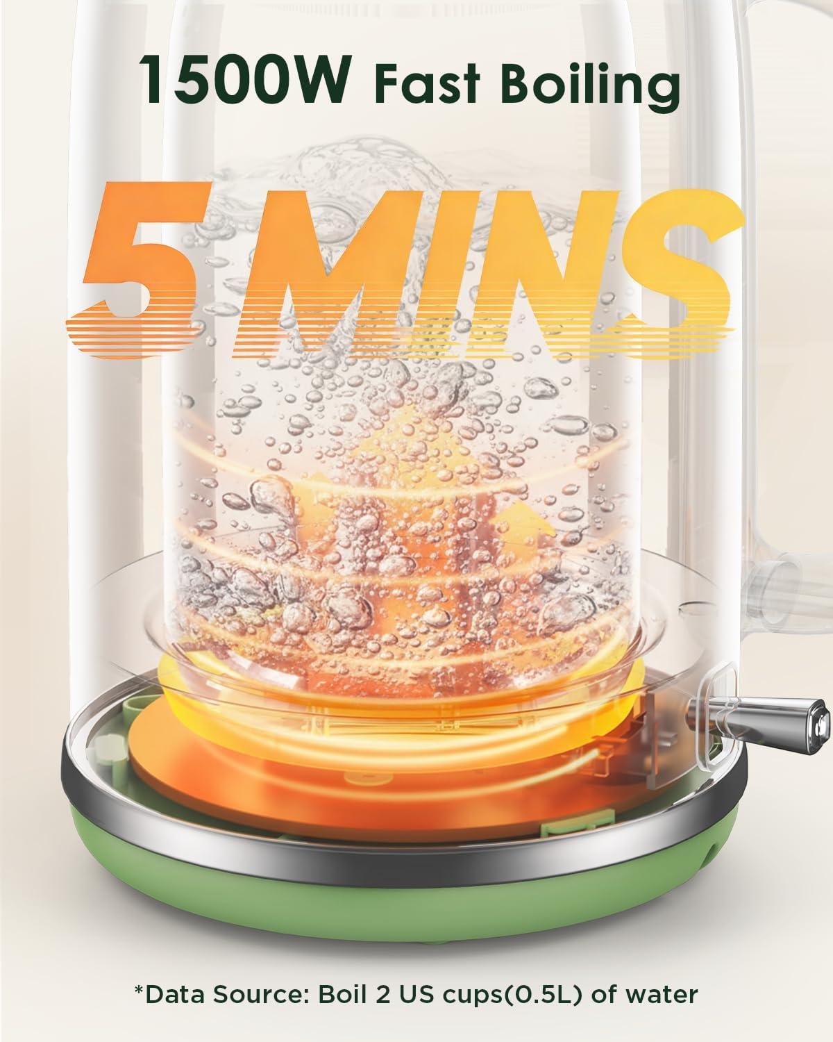 image:imageElectric Kettle 18L with Temperature Gauge 1500W Fast Boiling Electric Tea Kettle 100 Stainless Steel RetroStyle Hot Water Kettle Electric Glowing LED Light Auto ShutOff amp BoilDry ProtectionGreen