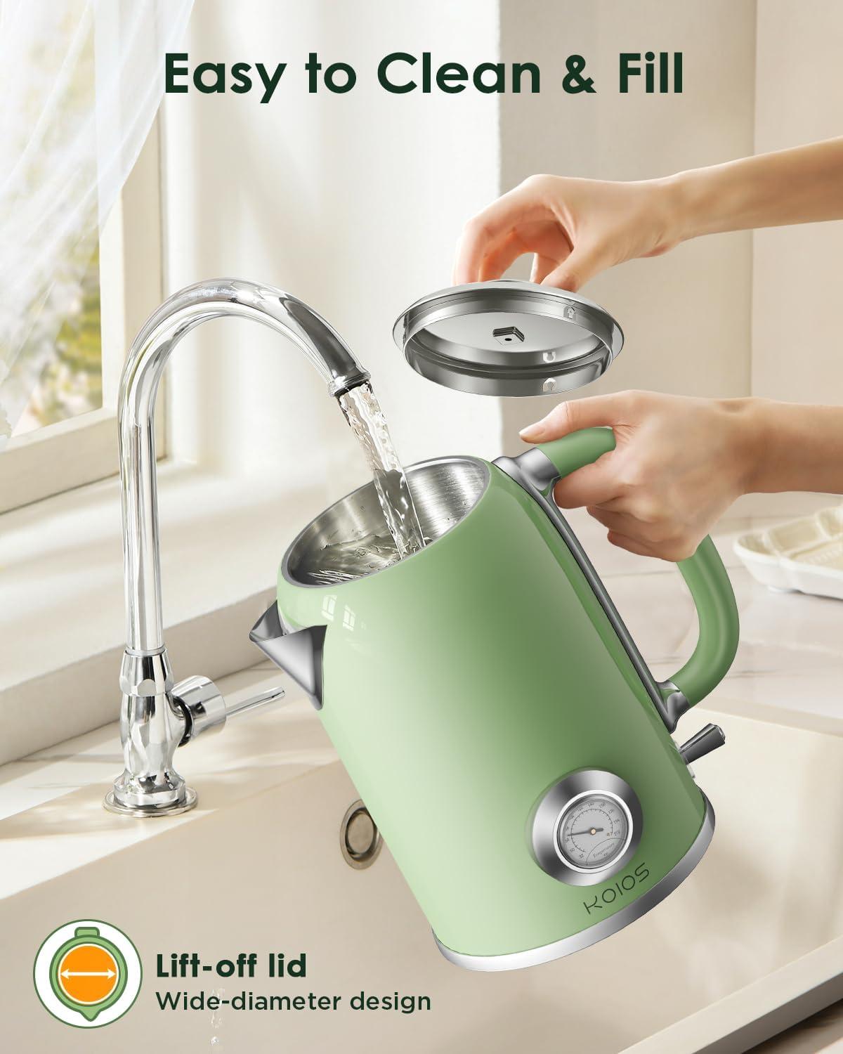 image:imageElectric Kettle 18L with Temperature Gauge 1500W Fast Boiling Electric Tea Kettle 100 Stainless Steel RetroStyle Hot Water Kettle Electric Glowing LED Light Auto ShutOff amp BoilDry ProtectionGreen