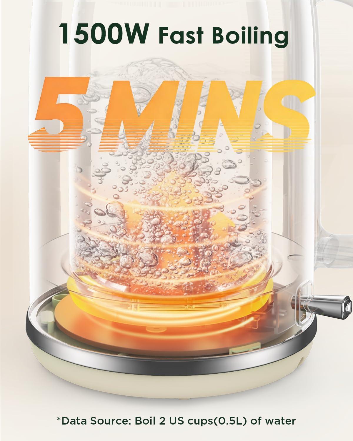 image:imageElectric Kettle 18L with Temperature Gauge 1500W Fast Boiling Electric Tea Kettle 100 Stainless Steel RetroStyle Hot Water Kettle Electric Glowing LED Light Auto ShutOff amp BoilDry ProtectionBeige