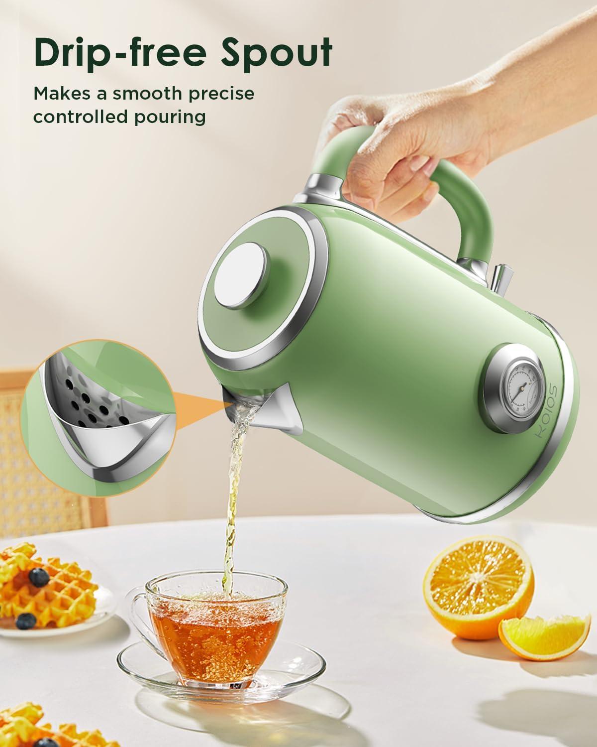image:imageElectric Kettle 18L with Temperature Gauge 1500W Fast Boiling Electric Tea Kettle 100 Stainless Steel RetroStyle Hot Water Kettle Electric Glowing LED Light Auto ShutOff amp BoilDry ProtectionGreen