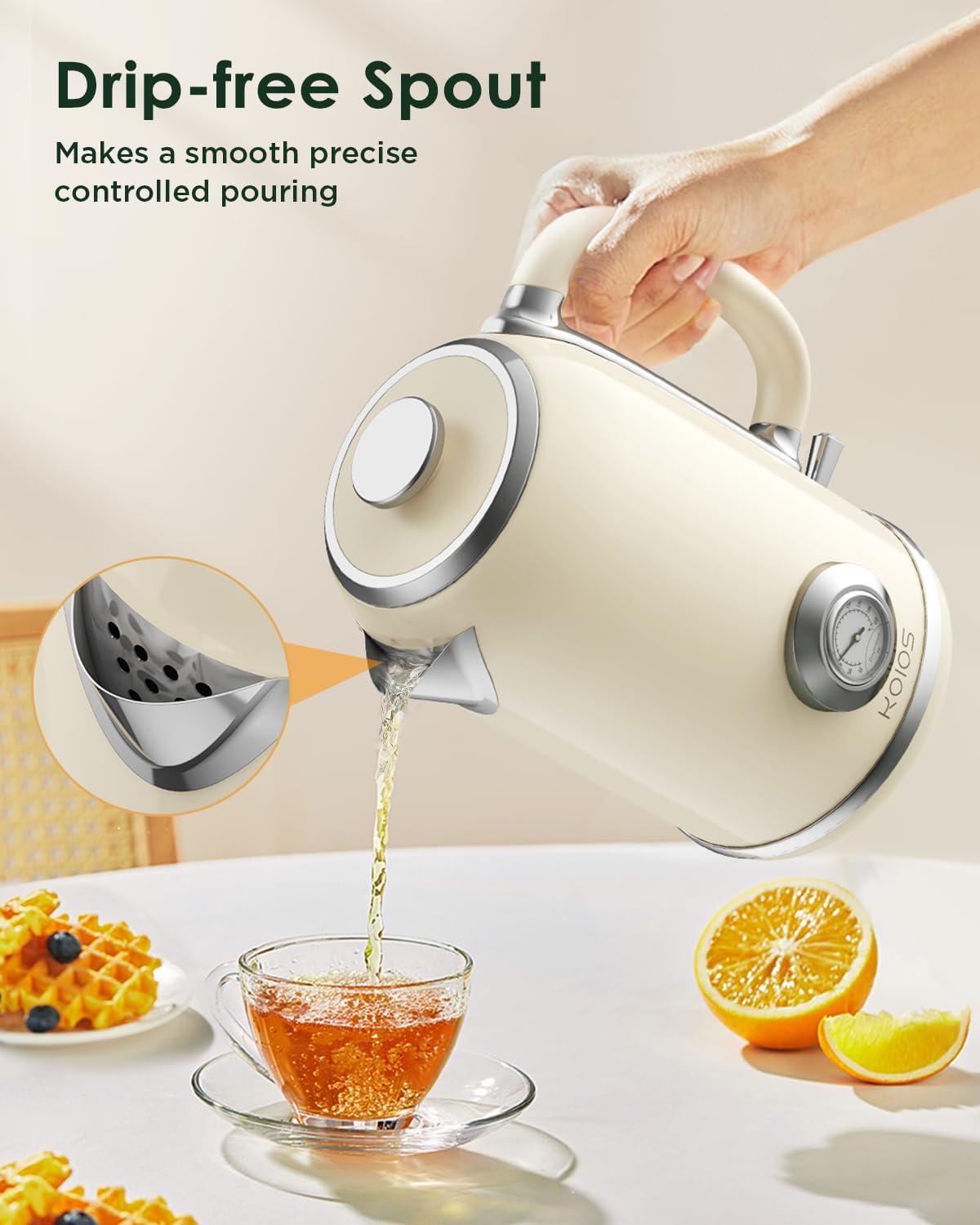 image:imageElectric Kettle 18L with Temperature Gauge 1500W Fast Boiling Electric Tea Kettle 100 Stainless Steel RetroStyle Hot Water Kettle Electric Glowing LED Light Auto ShutOff amp BoilDry ProtectionBeige