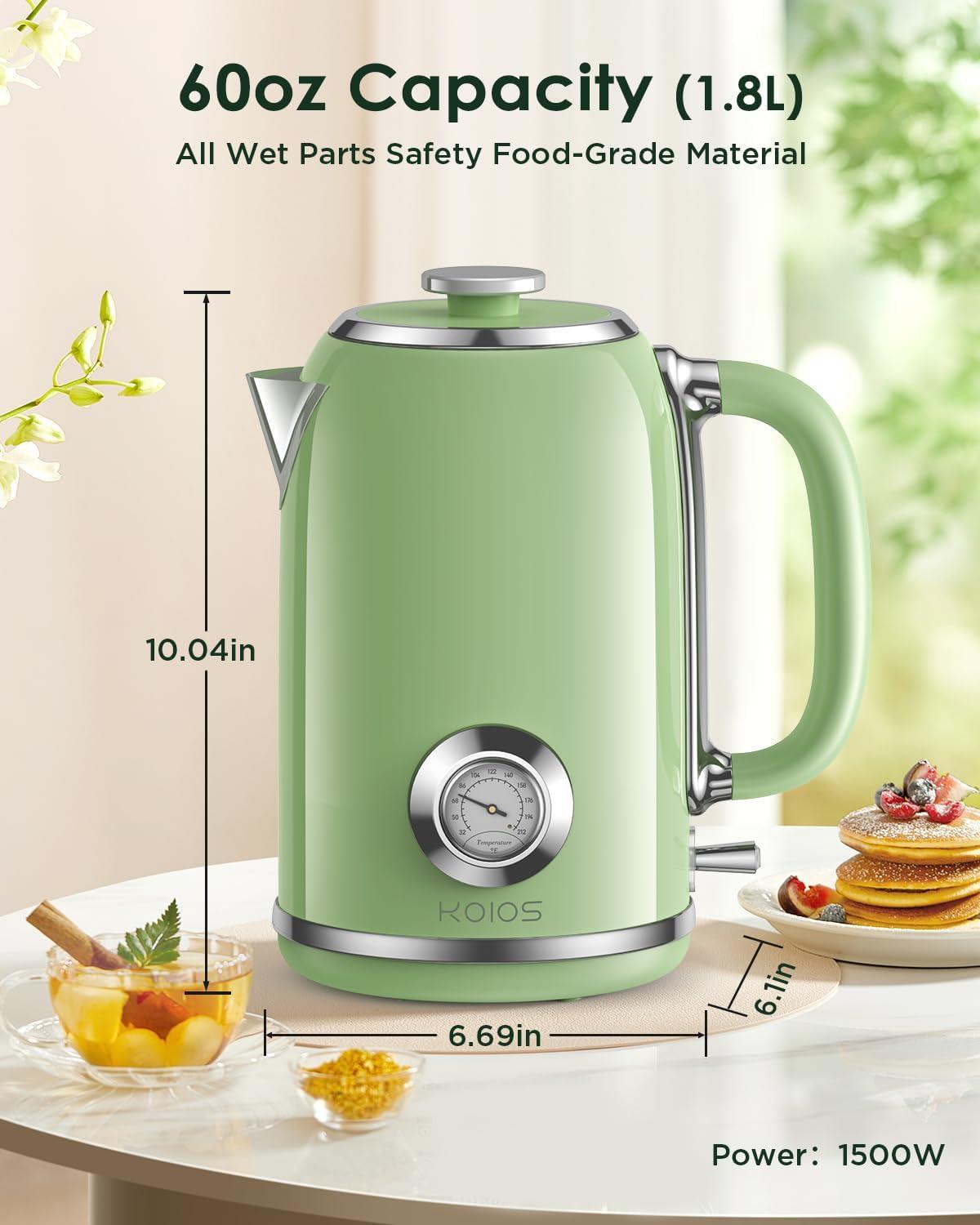 image:imageElectric Kettle 18L with Temperature Gauge 1500W Fast Boiling Electric Tea Kettle 100 Stainless Steel RetroStyle Hot Water Kettle Electric Glowing LED Light Auto ShutOff amp BoilDry ProtectionGreen