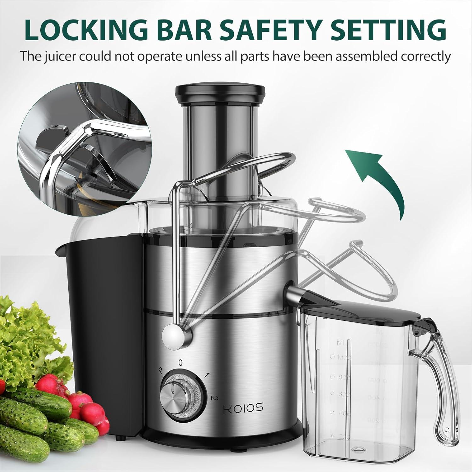 image:imageKOIOS 1300W Centrifugal Juicer Machines High Juice Yield Juice Extractor with 3 inch Wide Feed Chute Full Copper Motor amp TitaniumPlated Filter Easy Clean 3 Speeds BPA Free Stainless SteelSilver