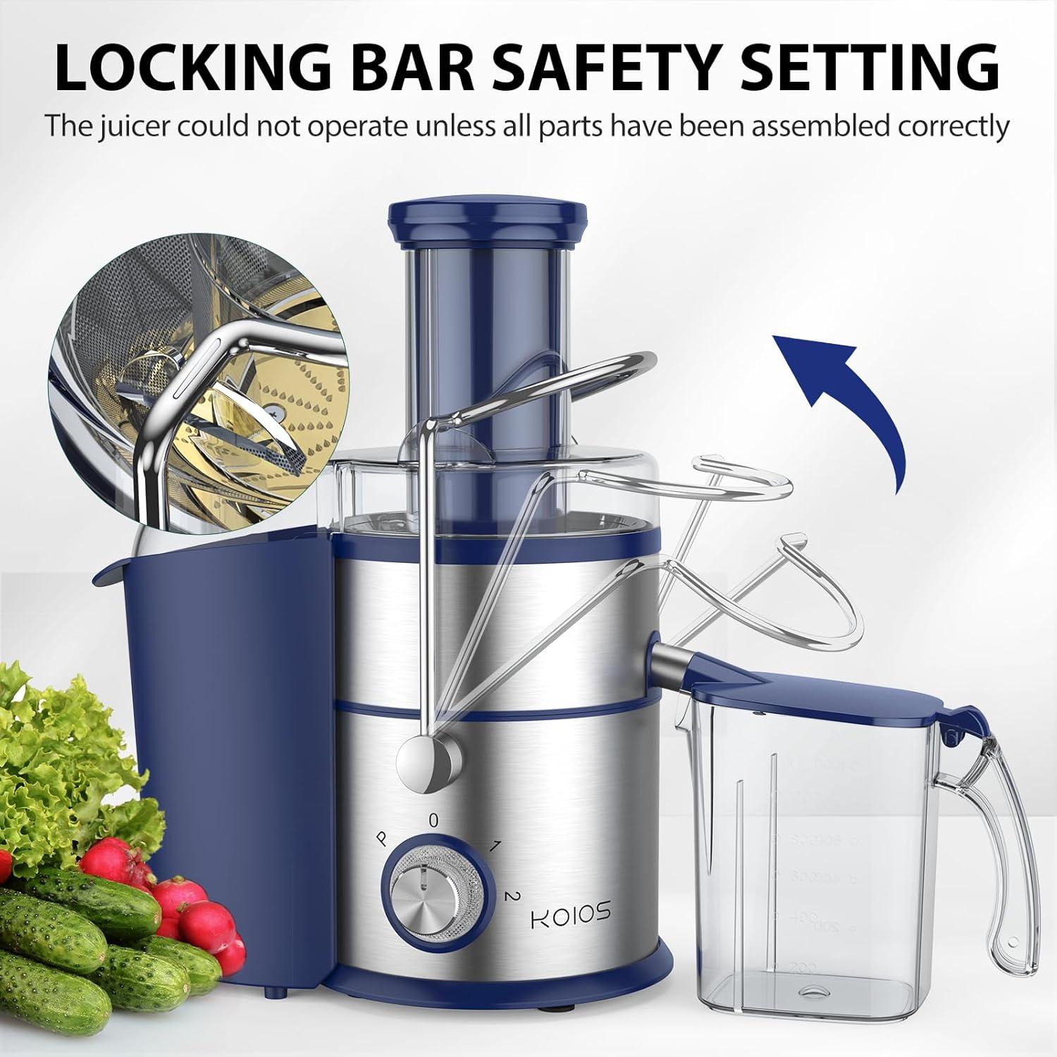 image:imageKOIOS 1300W Centrifugal Juicer Machines High Juice Yield Juice Extractor with 3 inch Wide Feed Chute Full Copper Motor amp TitaniumPlated Filter Easy Clean 3 Speeds BPA Free Stainless SteelBlue