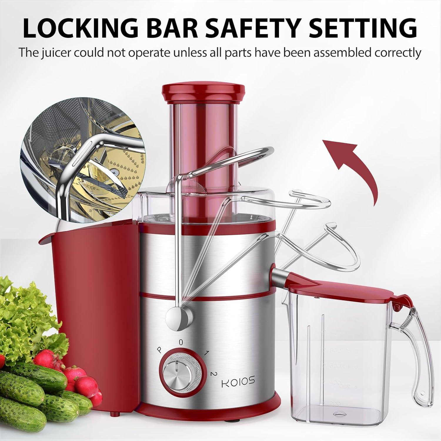 image:imageKOIOS 1300W Centrifugal Juicer Machines High Juice Yield Juice Extractor with 3 inch Wide Feed Chute Full Copper Motor amp TitaniumPlated Filter Easy Clean 3 Speeds BPA Free Stainless SteelRed