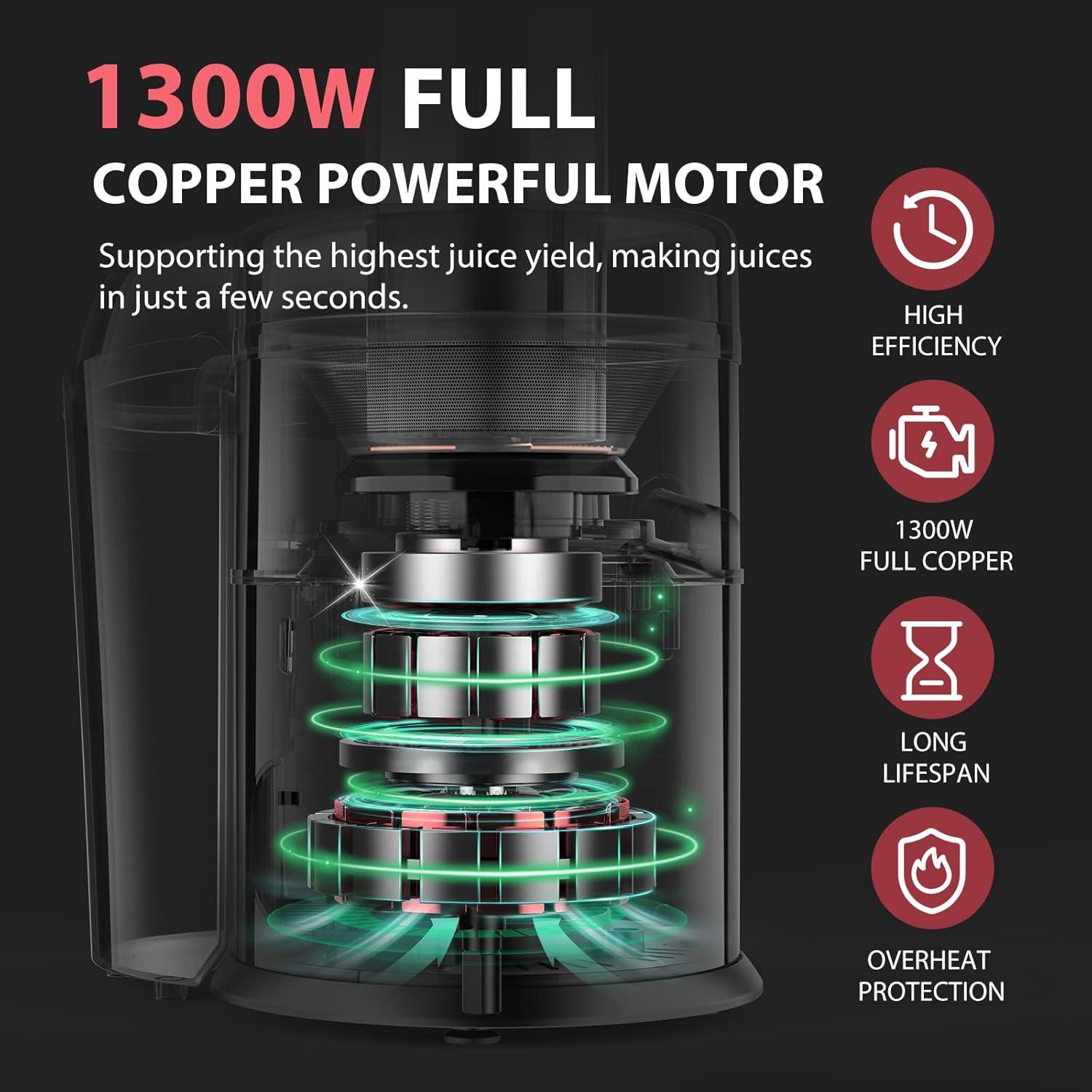 image:imageKOIOS 1300W Centrifugal Juicer Machines High Juice Yield Juice Extractor with 3 inch Wide Feed Chute Full Copper Motor amp TitaniumPlated Filter Easy Clean 3 Speeds BPA Free Stainless SteelRed
