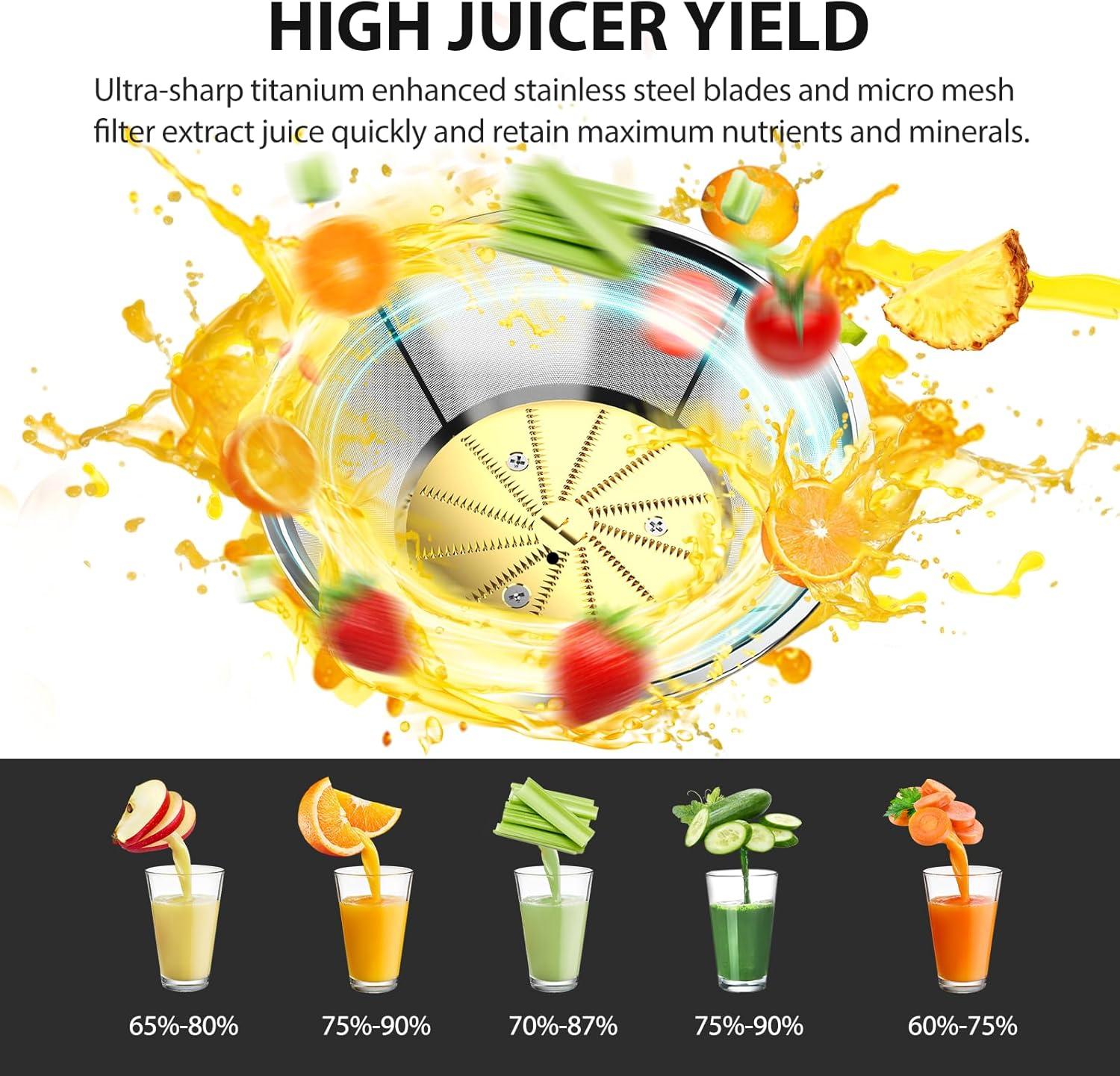 image:imageKOIOS 1300W Centrifugal Juicer Machines High Juice Yield Juice Extractor with 3 inch Wide Feed Chute Full Copper Motor amp TitaniumPlated Filter Easy Clean 3 Speeds BPA Free Stainless SteelBlue