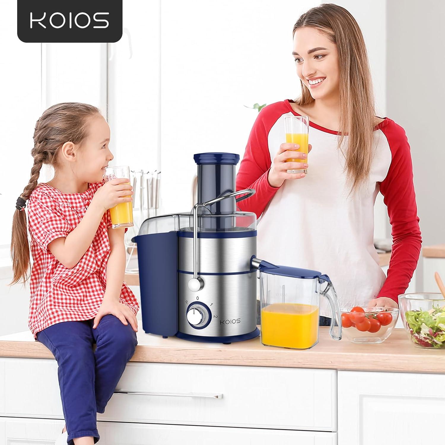 image:imageKOIOS 1300W Centrifugal Juicer Machines High Juice Yield Juice Extractor with 3 inch Wide Feed Chute Full Copper Motor amp TitaniumPlated Filter Easy Clean 3 Speeds BPA Free Stainless SteelBlue