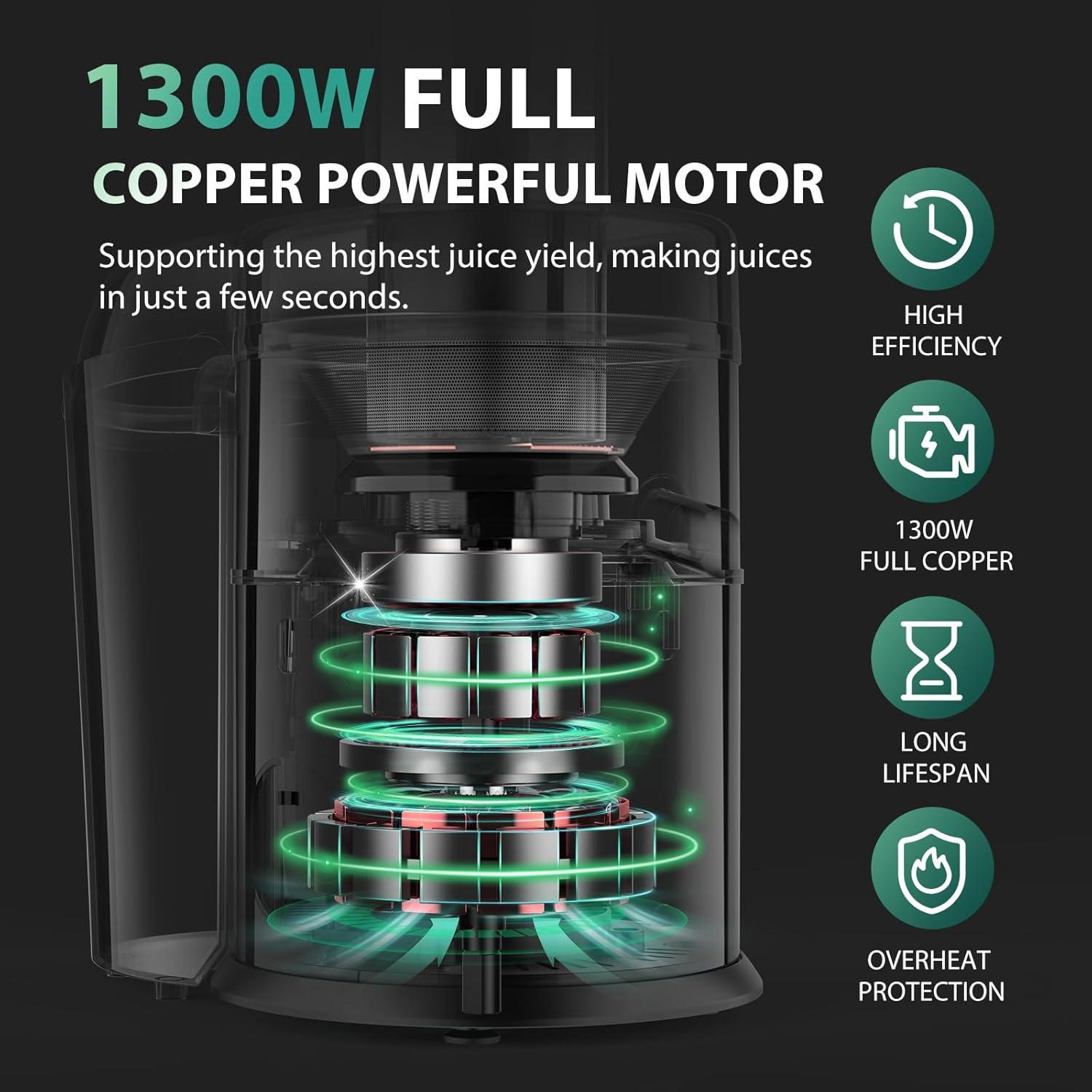 image:imageKOIOS 1300W Centrifugal Juicer Machines High Juice Yield Juice Extractor with 3 inch Wide Feed Chute Full Copper Motor amp TitaniumPlated Filter Easy Clean 3 Speeds BPA Free Stainless SteelSilver