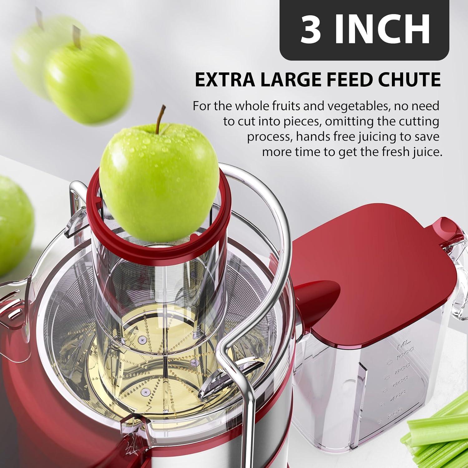 image:imageKOIOS 1300W Centrifugal Juicer Machines High Juice Yield Juice Extractor with 3 inch Wide Feed Chute Full Copper Motor amp TitaniumPlated Filter Easy Clean 3 Speeds BPA Free Stainless SteelRed