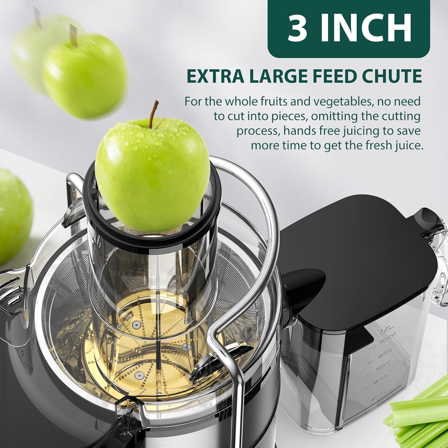 image:imageKOIOS 1300W Centrifugal Juicer Machines High Juice Yield Juice Extractor with 3 inch Wide Feed Chute Full Copper Motor amp TitaniumPlated Filter Easy Clean 3 Speeds BPA Free Stainless SteelSilver