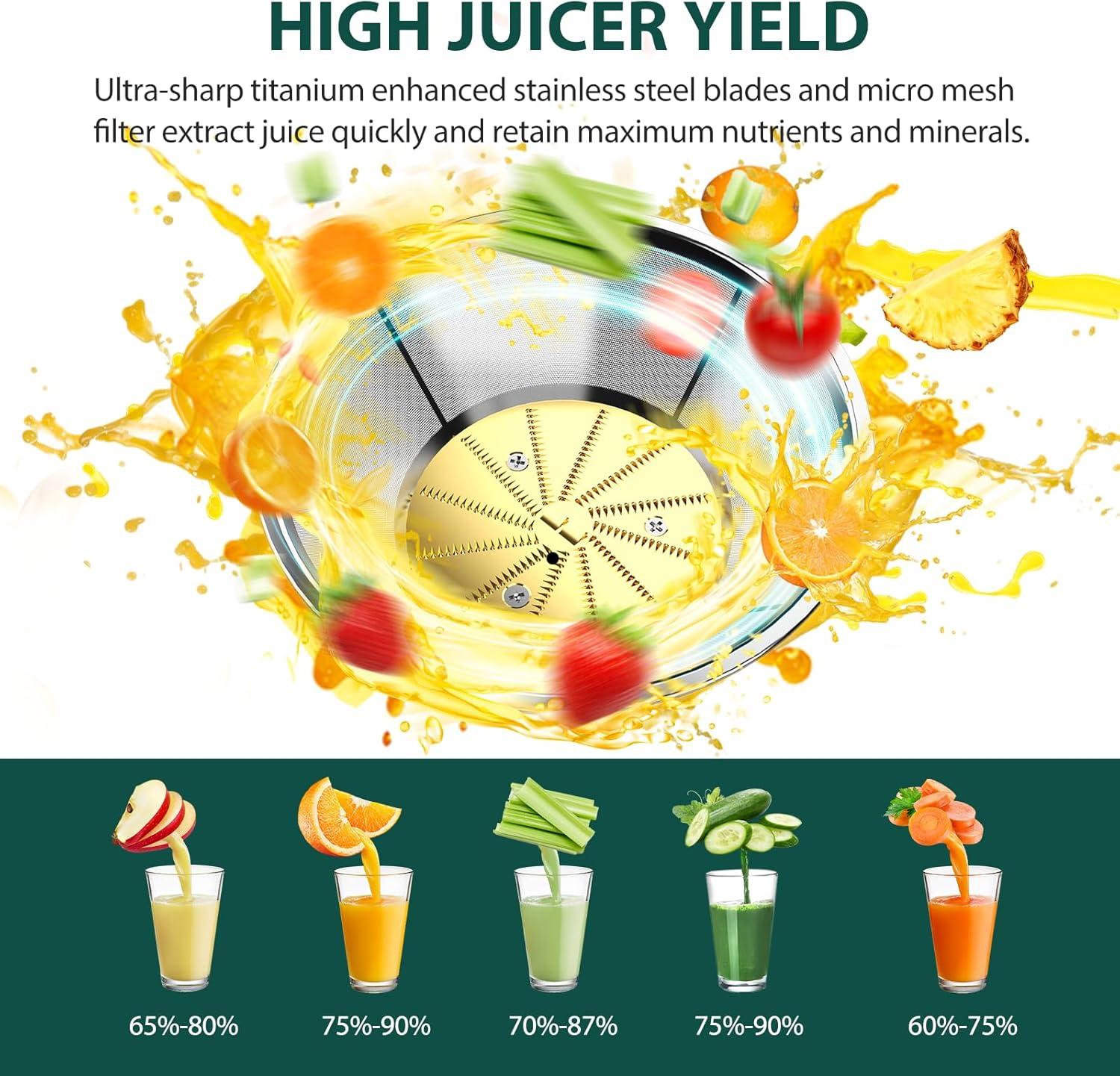 image:imageKOIOS 1300W Centrifugal Juicer Machines High Juice Yield Juice Extractor with 3 inch Wide Feed Chute Full Copper Motor amp TitaniumPlated Filter Easy Clean 3 Speeds BPA Free Stainless SteelSilver