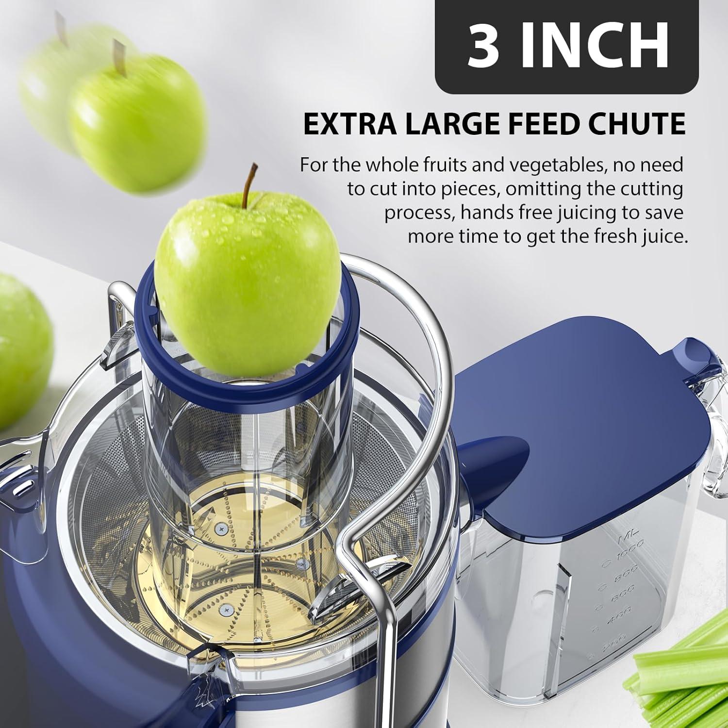 image:imageKOIOS 1300W Centrifugal Juicer Machines High Juice Yield Juice Extractor with 3 inch Wide Feed Chute Full Copper Motor amp TitaniumPlated Filter Easy Clean 3 Speeds BPA Free Stainless SteelBlue