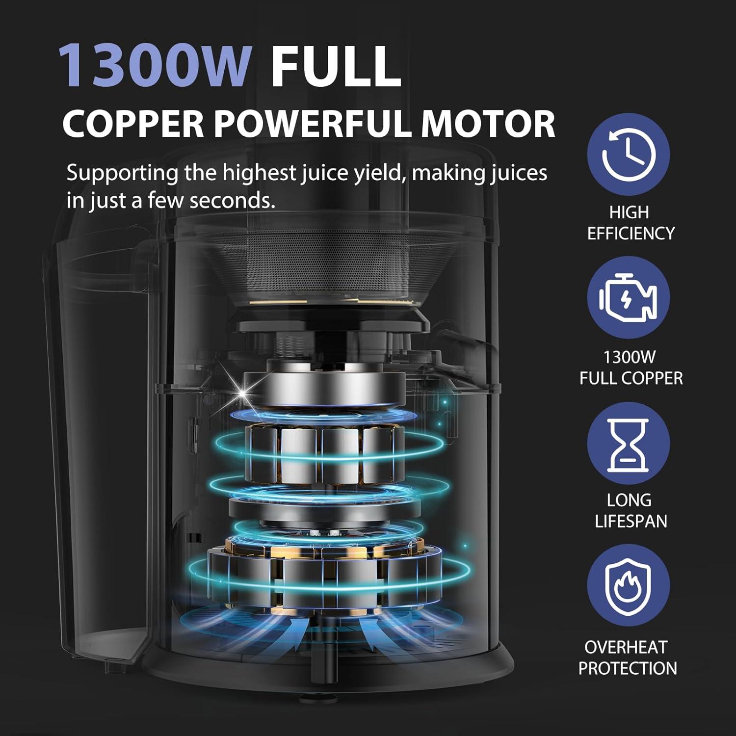 image:imageKOIOS 1300W Centrifugal Juicer Machines High Juice Yield Juice Extractor with 3 inch Wide Feed Chute Full Copper Motor amp TitaniumPlated Filter Easy Clean 3 Speeds BPA Free Stainless SteelBlue