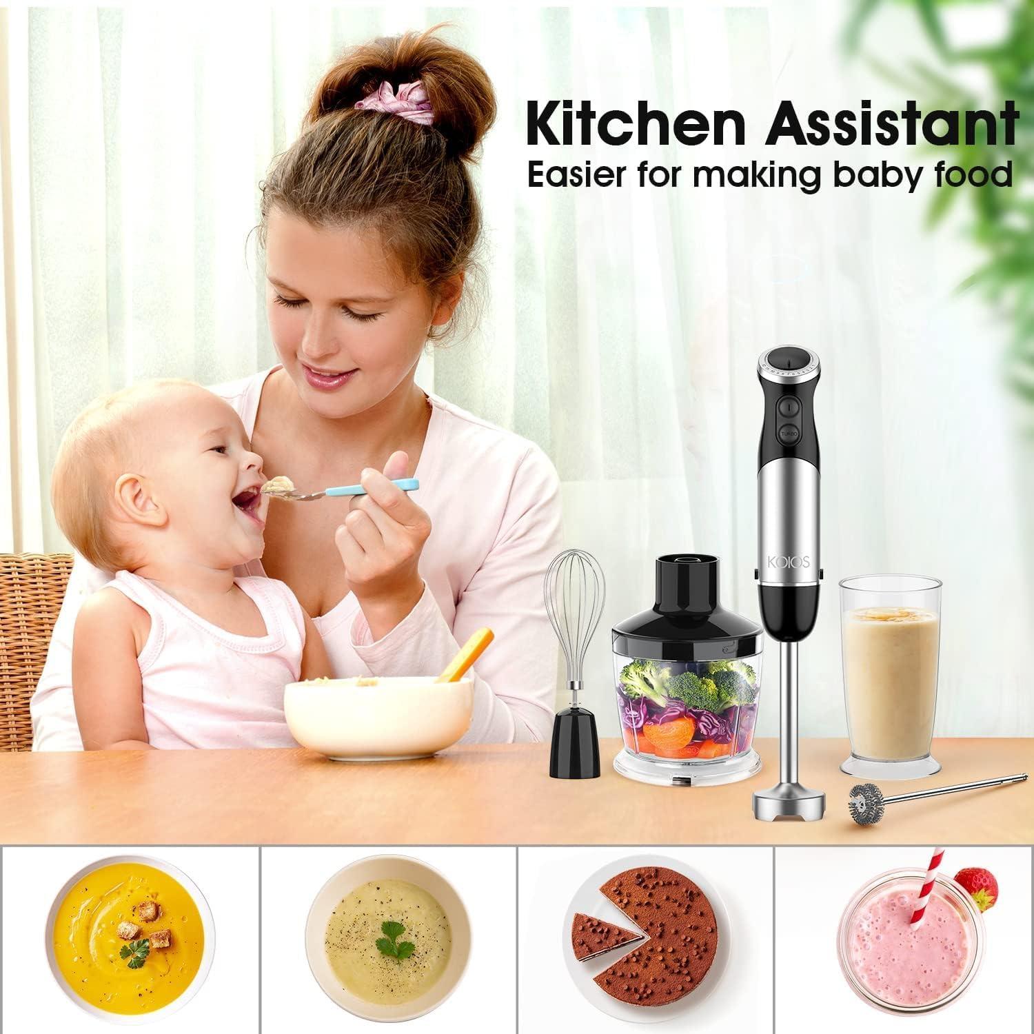 image:imageKOIOS 5in1 Hand Immersion Blender 12 Speed Adjustable Emulsifier Handheld Blender 1000W Copper Motor Stainless Steel Blade Hand Mixer with attachments BlueBlack