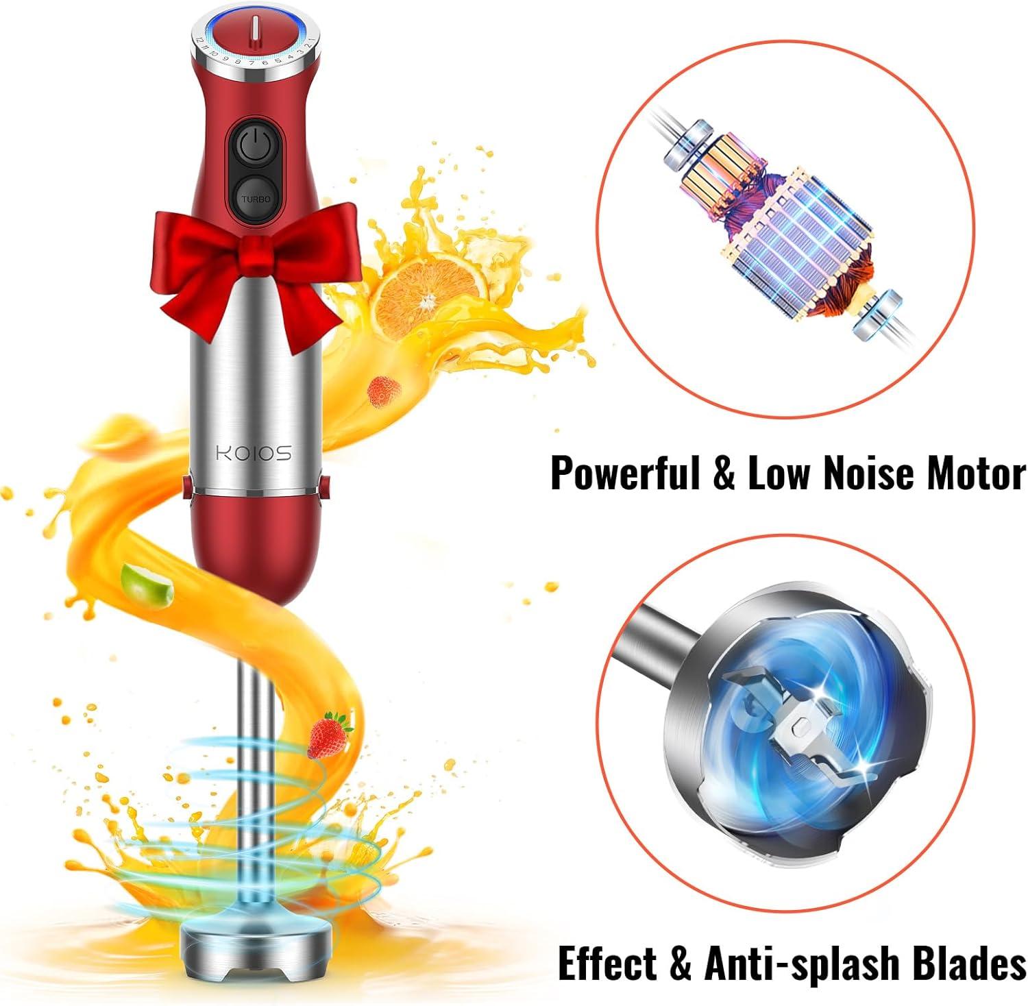 image:imageKOIOS 5in1 Hand Immersion Blender 12 Speed Adjustable Emulsifier Handheld Blender 1000W Copper Motor Stainless Steel Blade Hand Mixer with attachments BlueRed