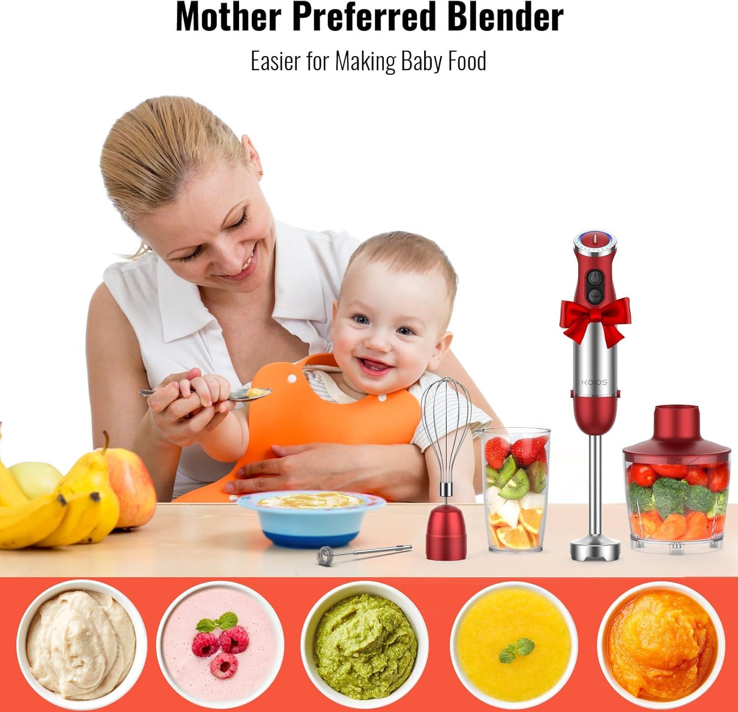 image:imageKOIOS 5in1 Hand Immersion Blender 12 Speed Adjustable Emulsifier Handheld Blender 1000W Copper Motor Stainless Steel Blade Hand Mixer with attachments BlueRed