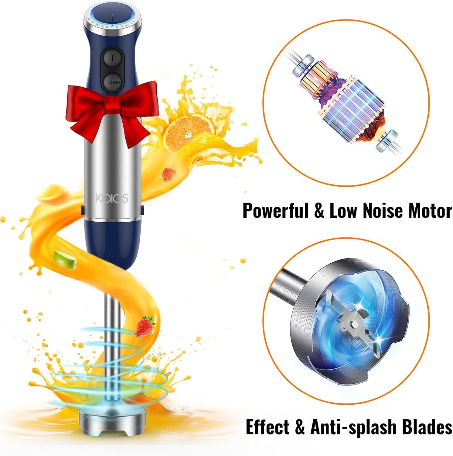 image:imageKOIOS 5in1 Hand Immersion Blender 12 Speed Adjustable Emulsifier Handheld Blender 1000W Copper Motor Stainless Steel Blade Hand Mixer with attachments BlueBlue