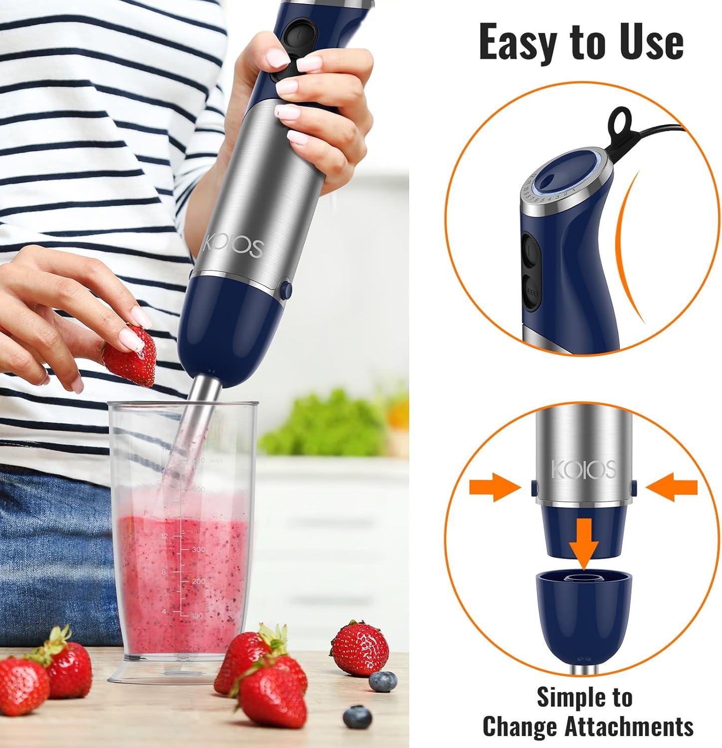 image:imageKOIOS 5in1 Hand Immersion Blender 12 Speed Adjustable Emulsifier Handheld Blender 1000W Copper Motor Stainless Steel Blade Hand Mixer with attachments BlueBlue