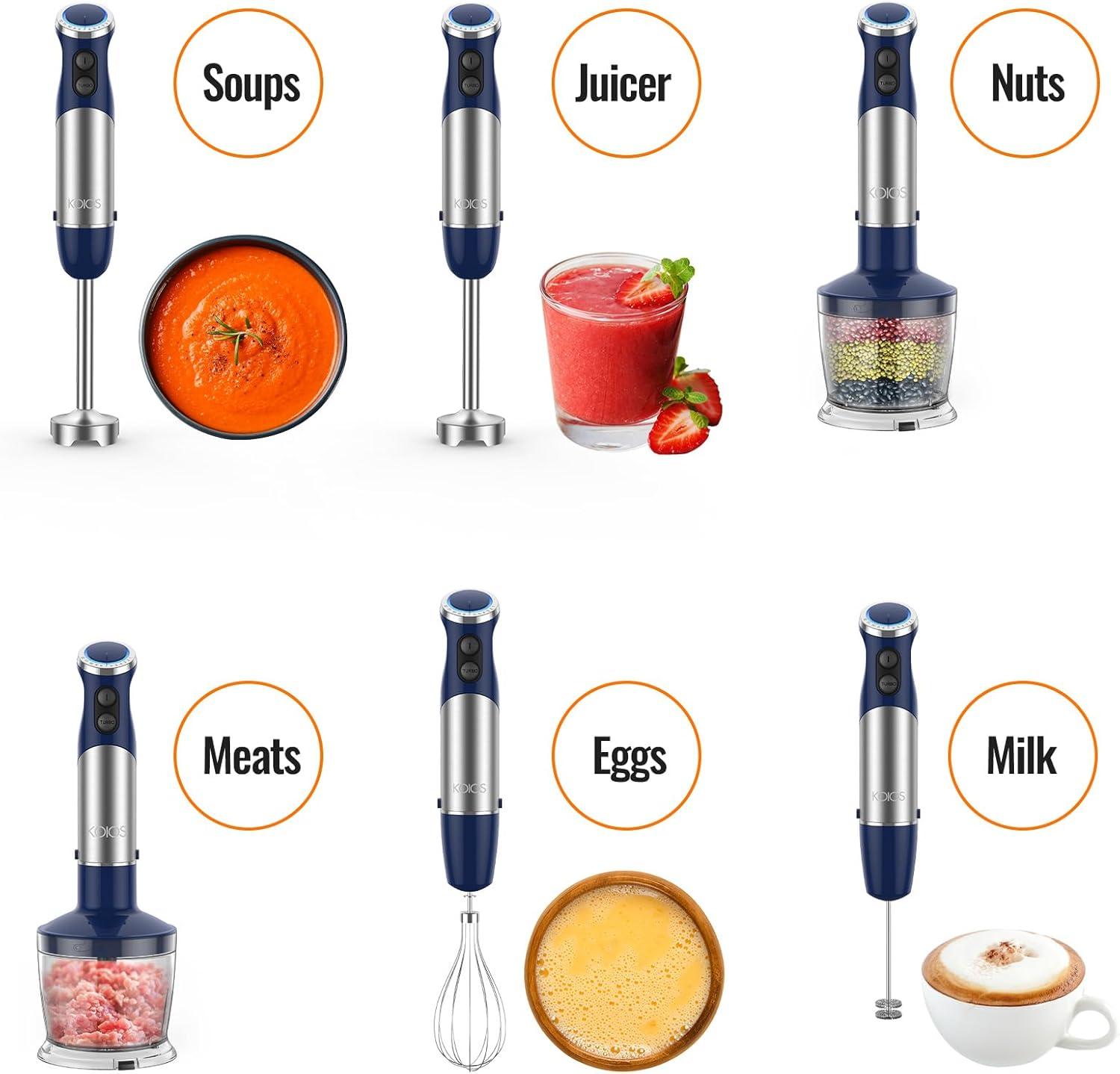 image:imageKOIOS 5in1 Hand Immersion Blender 12 Speed Adjustable Emulsifier Handheld Blender 1000W Copper Motor Stainless Steel Blade Hand Mixer with attachments BlueBlue