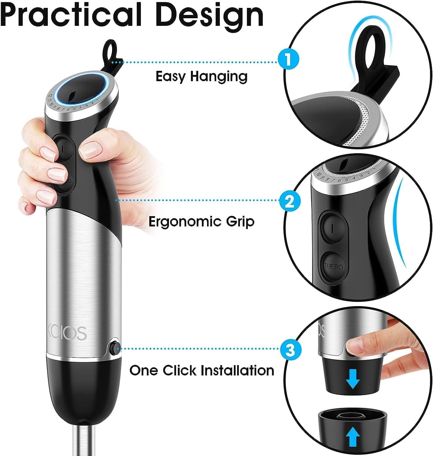image:imageKOIOS 5in1 Hand Immersion Blender 12 Speed Adjustable Emulsifier Handheld Blender 1000W Copper Motor Stainless Steel Blade Hand Mixer with attachments BlueBlack