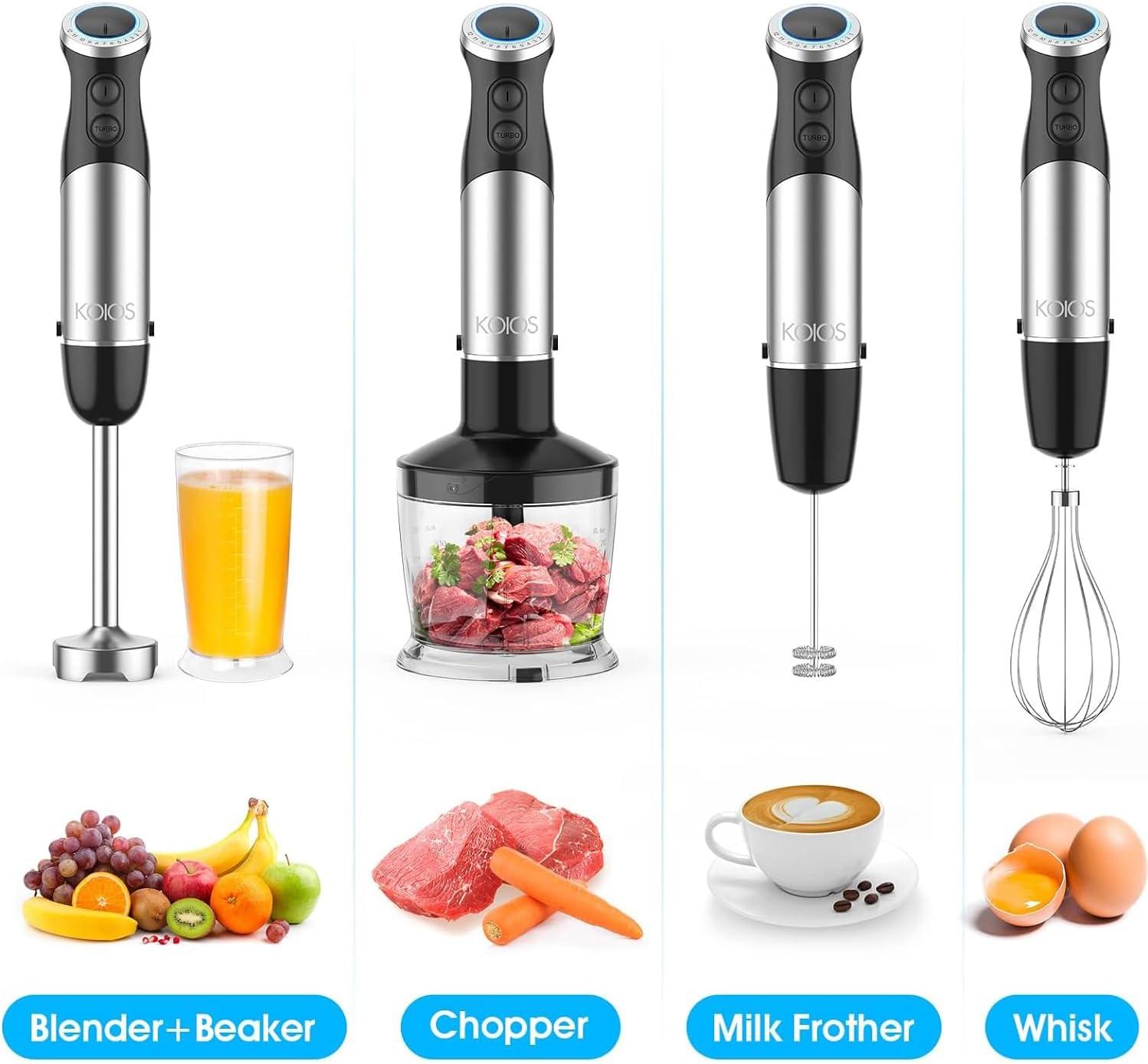 image:imageKOIOS 5in1 Hand Immersion Blender 12 Speed Adjustable Emulsifier Handheld Blender 1000W Copper Motor Stainless Steel Blade Hand Mixer with attachments BlueBlack