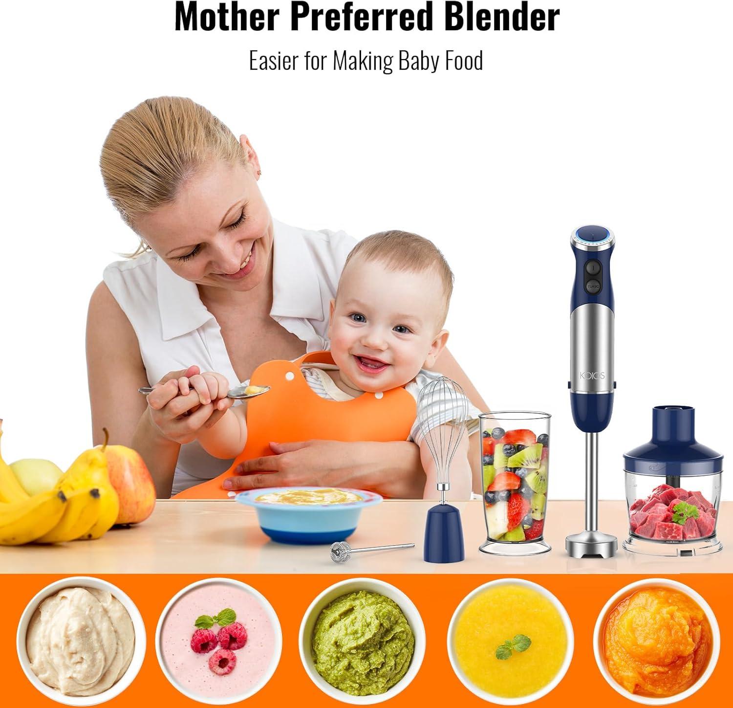 image:imageKOIOS 5in1 Hand Immersion Blender 12 Speed Adjustable Emulsifier Handheld Blender 1000W Copper Motor Stainless Steel Blade Hand Mixer with attachments BlueBlue