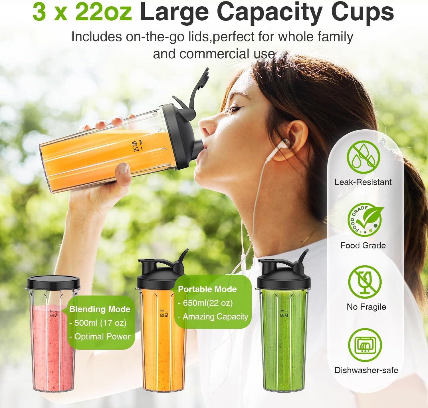 image:imageKOIOS Blender for SmoothiesPersonal Blender for Shakes and Smoothies with 3 22oz ToGo Cups22000 RPM Smoothie MakerDetachable 6leaf Blade Portable Blenders for kitchenBlackBlack