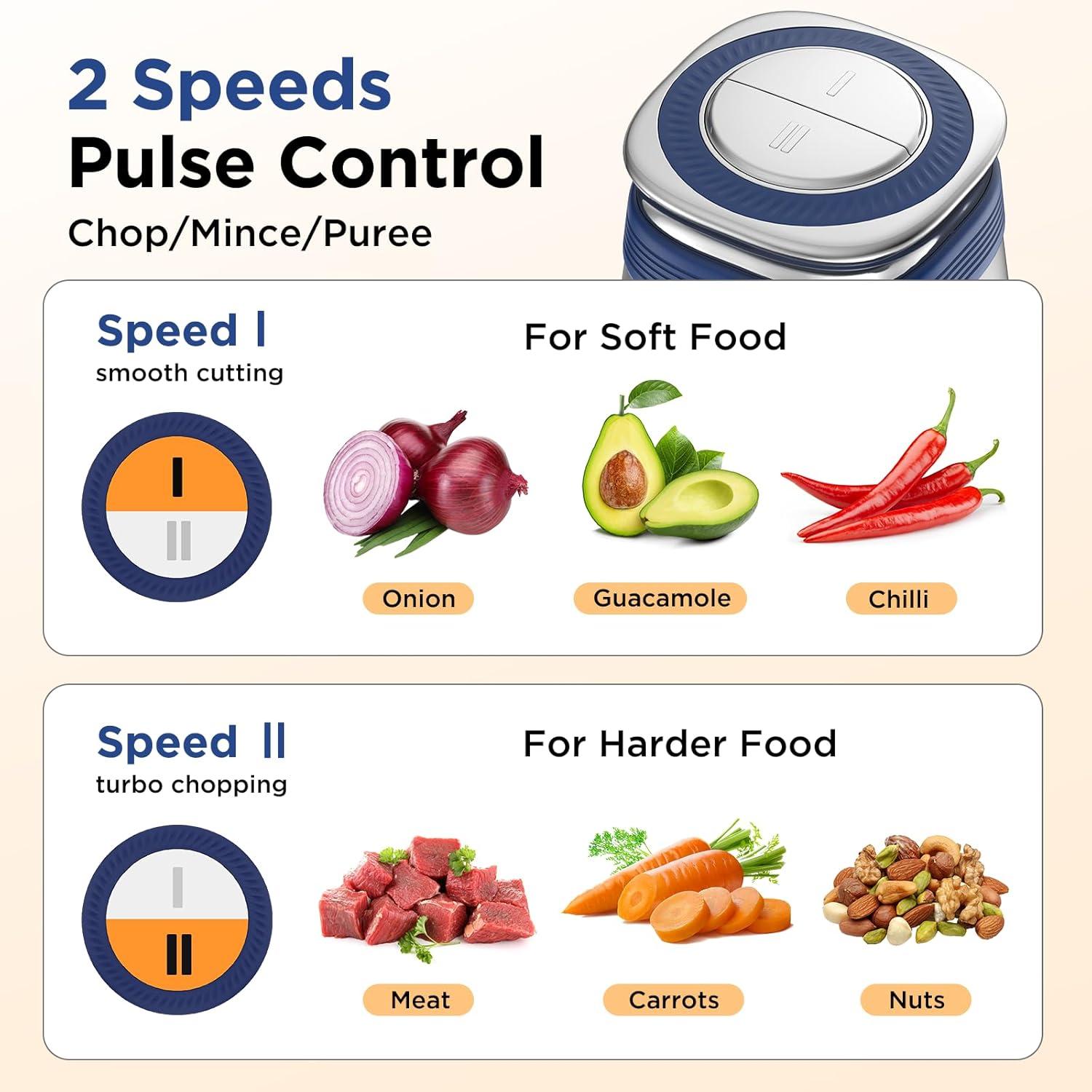image:imageKOIOS Food Processor 500W Electric Food Chopper with 2 Bowls 8 Cup8 Cup amp 2 BiLevel Bladesamp Small Electric Grinder Meat Processor for Nuts Meat Onion Garlic Baby Food BlueBlue