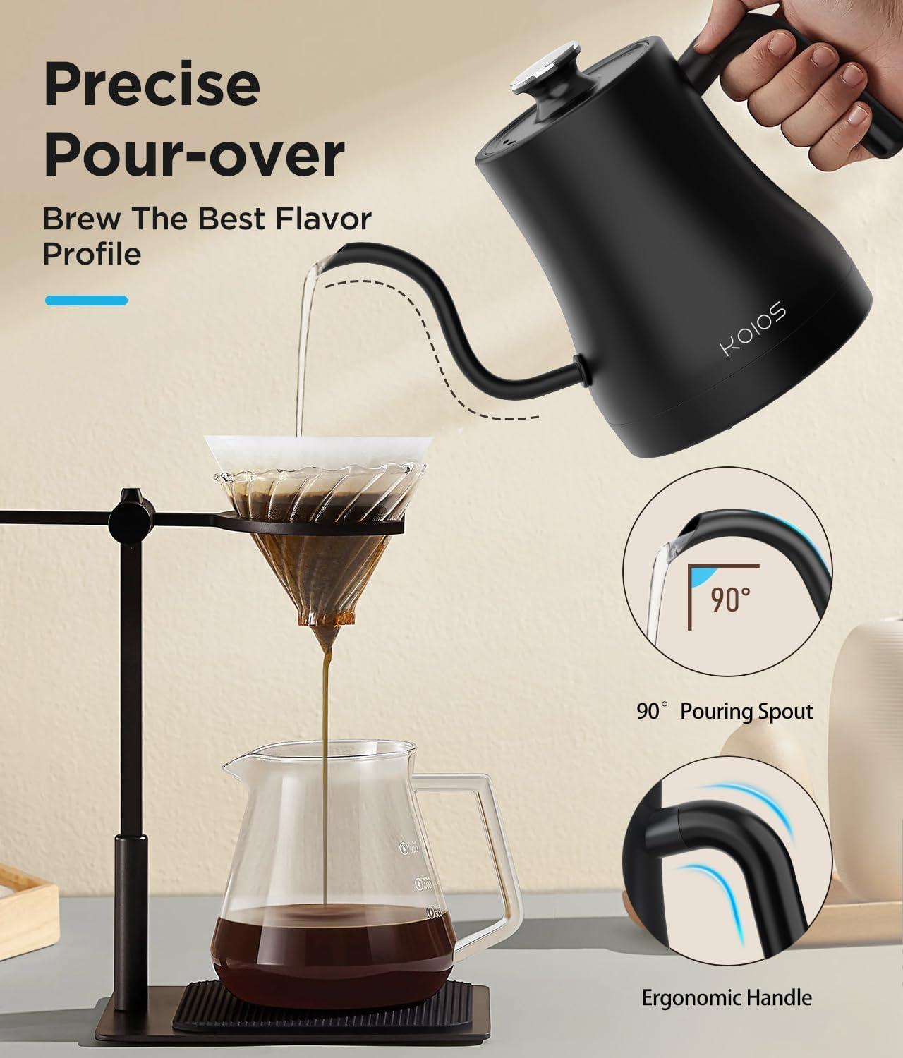 image:imageKOIOS Gooseneck Electric Kettle with 1 Temperature Control amp Mute Mode 08L Pour Over Kettle for Coffee amp Tea 1200W Quick Heating Stainless Steel Water Boiler with 4Hrs Keep Warm Matt BlackMatt Black