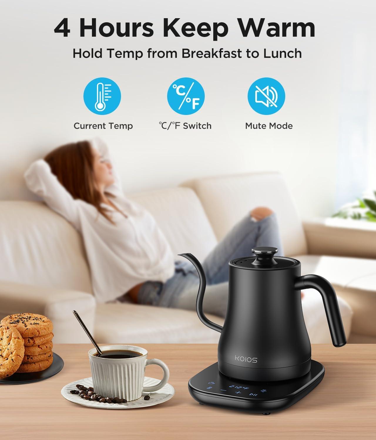 image:imageKOIOS Gooseneck Electric Kettle with 1 Temperature Control amp Mute Mode 08L Pour Over Kettle for Coffee amp Tea 1200W Quick Heating Stainless Steel Water Boiler with 4Hrs Keep Warm Matt BlackMatt Black