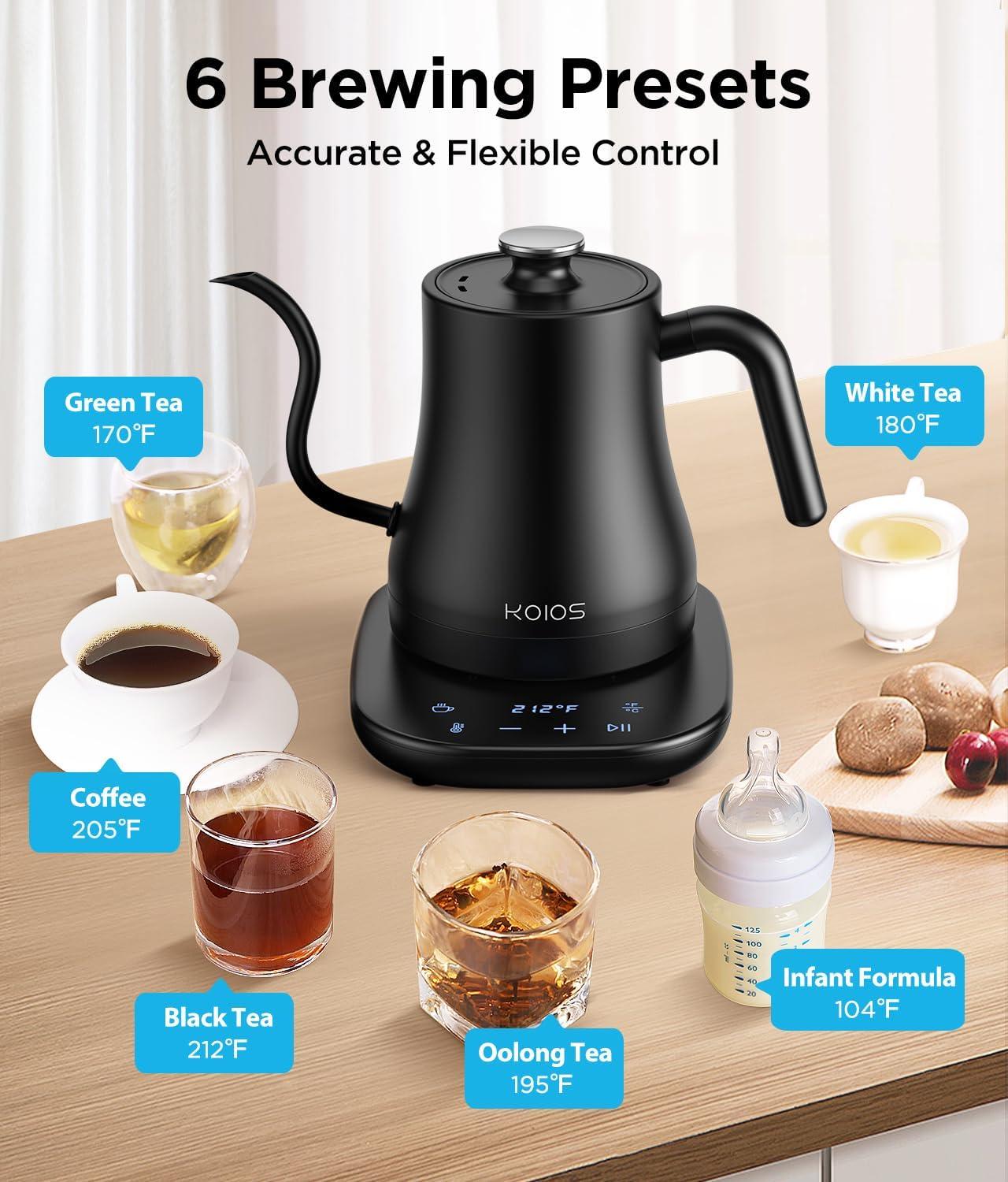 image:imageKOIOS Gooseneck Electric Kettle with 1 Temperature Control amp Mute Mode 08L Pour Over Kettle for Coffee amp Tea 1200W Quick Heating Stainless Steel Water Boiler with 4Hrs Keep Warm Matt BlackMatt Black
