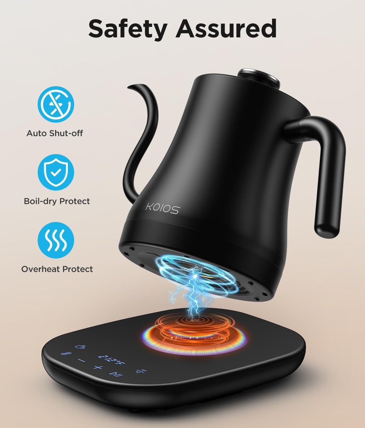 image:imageKOIOS Gooseneck Electric Kettle with 1 Temperature Control amp Mute Mode 08L Pour Over Kettle for Coffee amp Tea 1200W Quick Heating Stainless Steel Water Boiler with 4Hrs Keep Warm Matt BlackMatt Black
