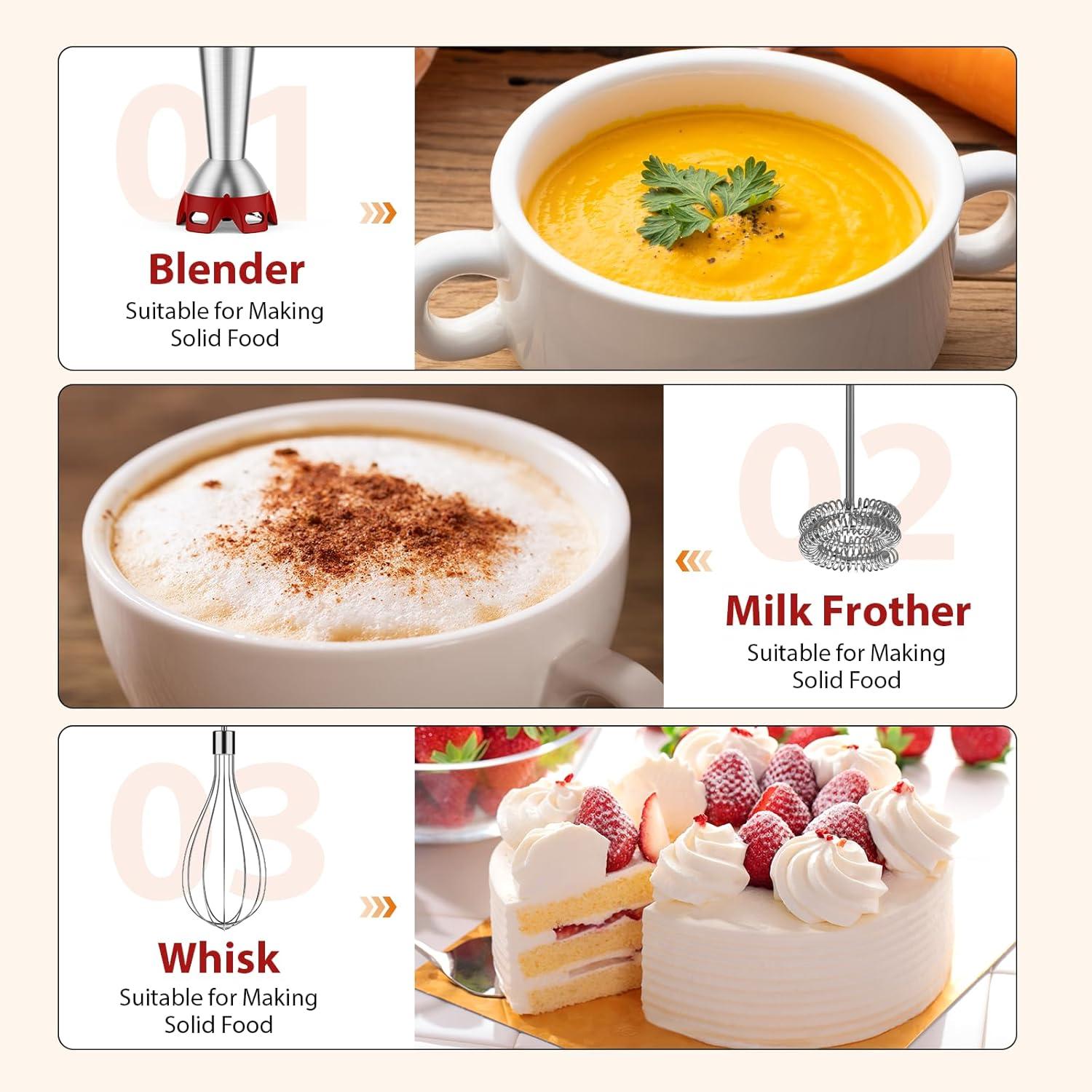 image:imageKOIOS Immersion Blender 1000W Antiscratch 3in1 Hand Blender Upgraded 12 Speed Stainless Steel Blade Stick Blenders with Turbo Mode Whisk and Milk Frother NonBPARed