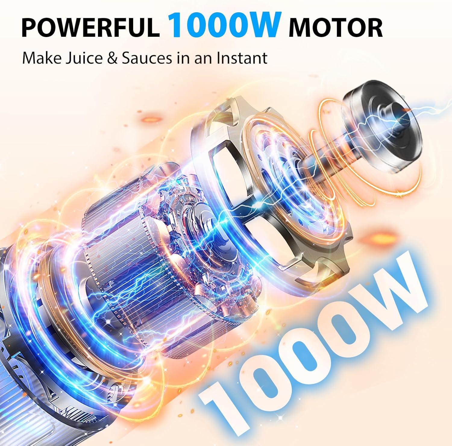 image:imageKOIOS Immersion Blender 1000W Antiscratch 3in1 Hand Blender Upgraded 12 Speed Stainless Steel Blade Stick Blenders with Turbo Mode Whisk and Milk Frother NonBPABlue