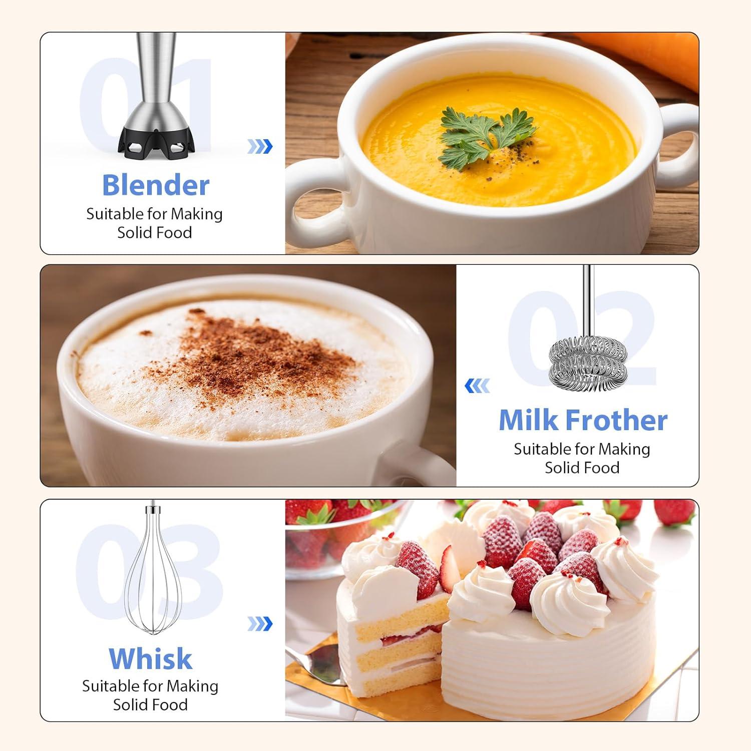 image:imageKOIOS Immersion Blender 1000W Antiscratch 3in1 Hand Blender Upgraded 12 Speed Stainless Steel Blade Stick Blenders with Turbo Mode Whisk and Milk Frother NonBPABlack