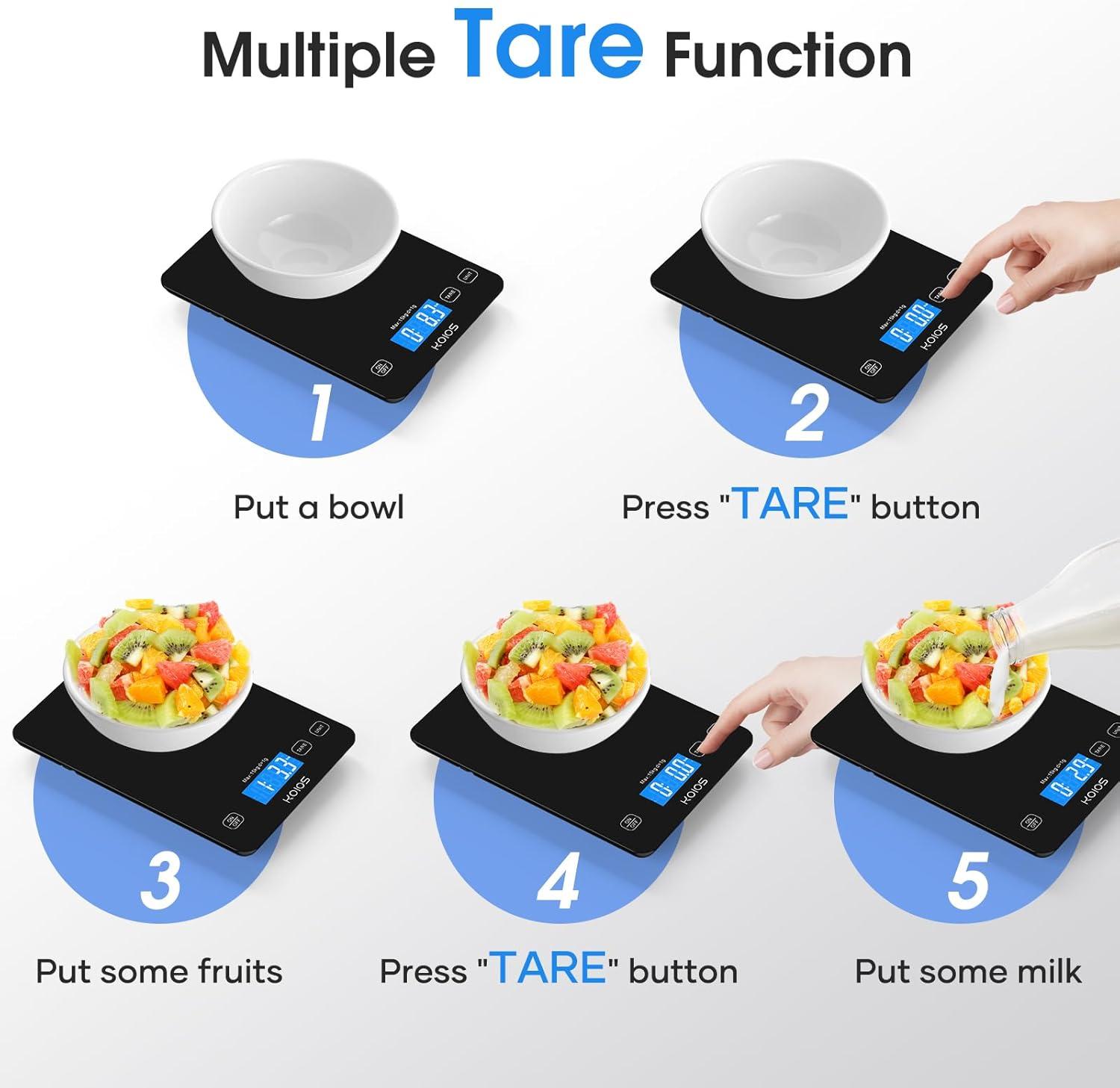 image:imageKOIOS Kitchen Scale 33lb15kg Digital Food Scales Weight in Grams and Ounces for Cooking Baking 1g01oz Precise Graduation Batteries and TypeC Charging Tare Function LCD Display WhiteBlack