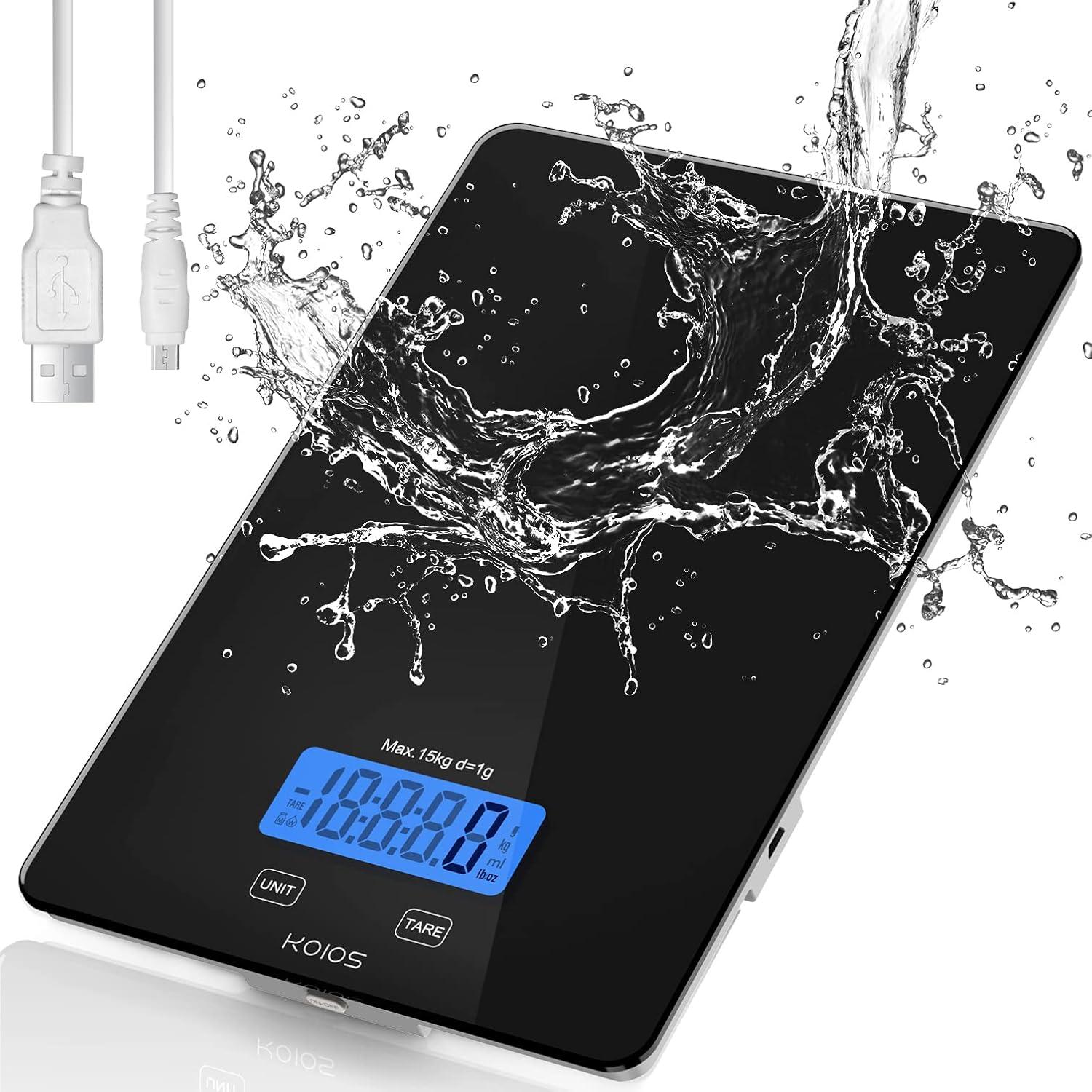 image:imageKOIOS Kitchen Scale 33lb15kg Digital Food Scales Weight in Grams and Ounces for Cooking Baking 1g01oz Precise Graduation Batteries and TypeC Charging Tare Function LCD Display WhiteBlack