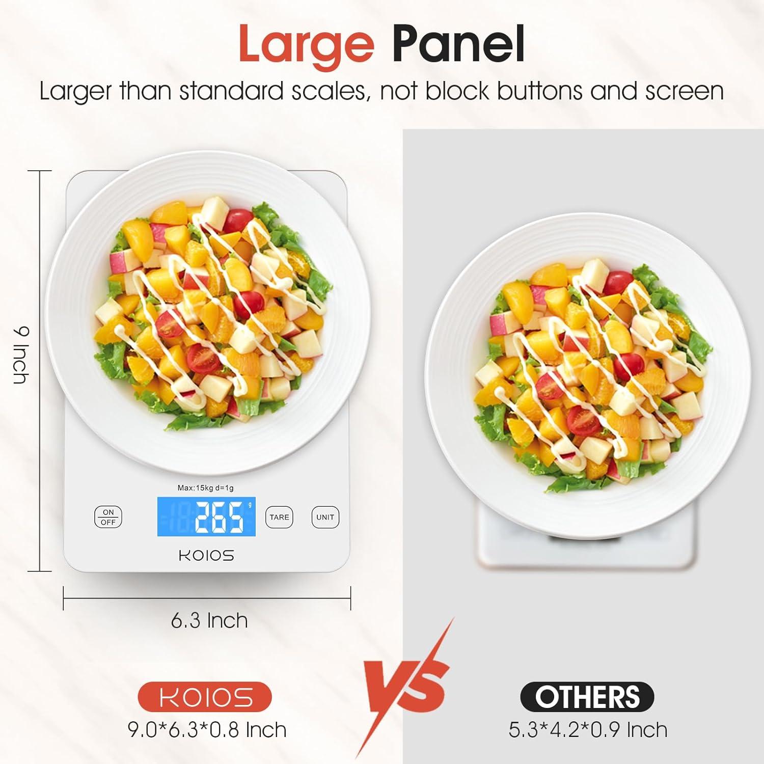 image:imageKOIOS Kitchen Scale 33lb15kg Digital Food Scales Weight in Grams and Ounces for Cooking Baking 1g01oz Precise Graduation Batteries and TypeC Charging Tare Function LCD Display WhiteWhite