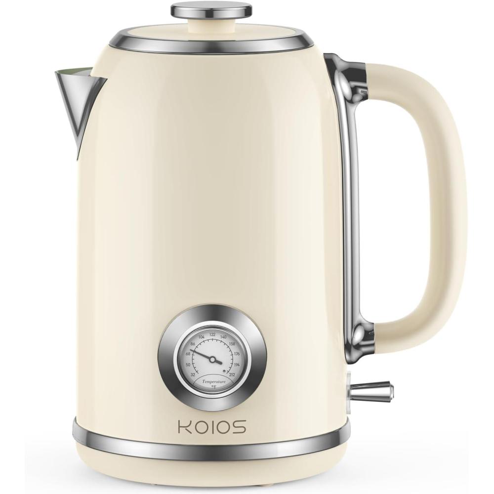 image:imageElectric Kettle 18L with Temperature Gauge 1500W Fast Boiling Electric Tea Kettle 100 Stainless Steel RetroStyle Hot Water Kettle Electric Glowing LED Light Auto ShutOff amp BoilDry ProtectionBeige