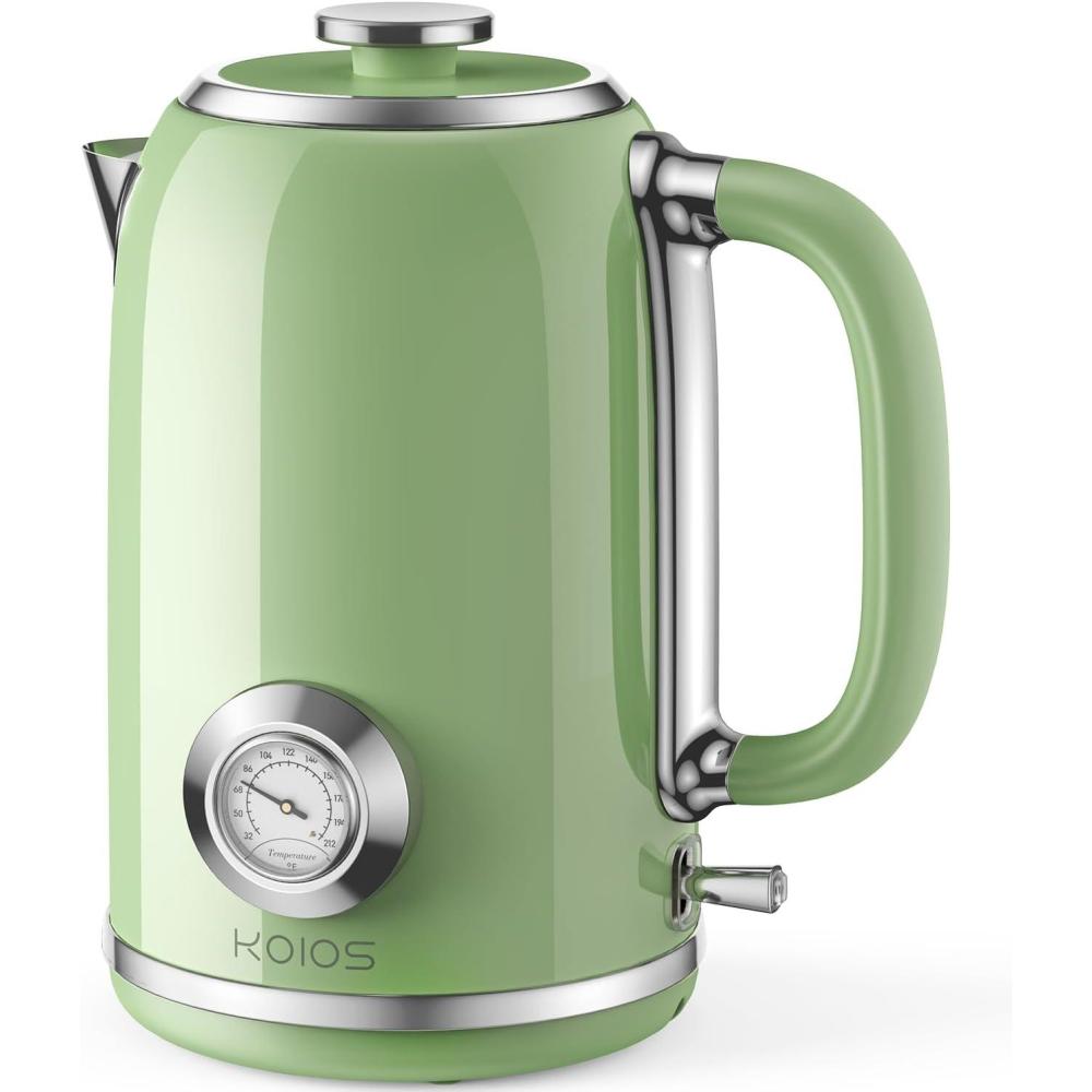 image:imageElectric Kettle 18L with Temperature Gauge 1500W Fast Boiling Electric Tea Kettle 100 Stainless Steel RetroStyle Hot Water Kettle Electric Glowing LED Light Auto ShutOff amp BoilDry ProtectionGreen