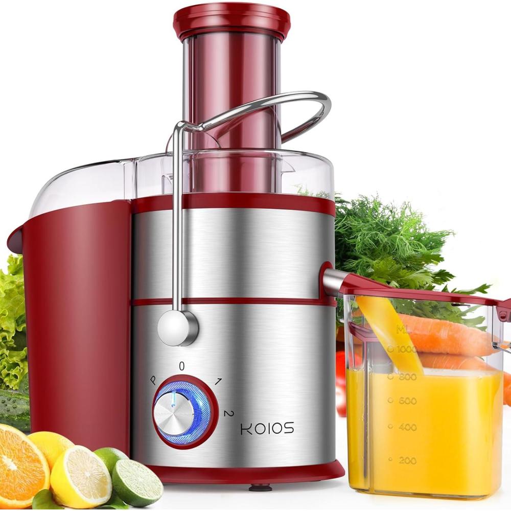image:imageKOIOS 1300W Centrifugal Juicer Machines High Juice Yield Juice Extractor with 3 inch Wide Feed Chute Full Copper Motor amp TitaniumPlated Filter Easy Clean 3 Speeds BPA Free Stainless SteelRed