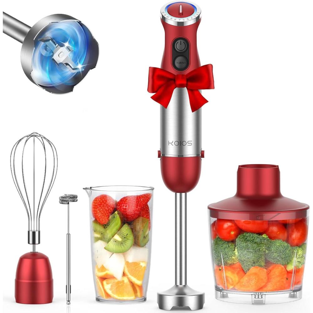 image:imageKOIOS 5in1 Hand Immersion Blender 12 Speed Adjustable Emulsifier Handheld Blender 1000W Copper Motor Stainless Steel Blade Hand Mixer with attachments BlueRed