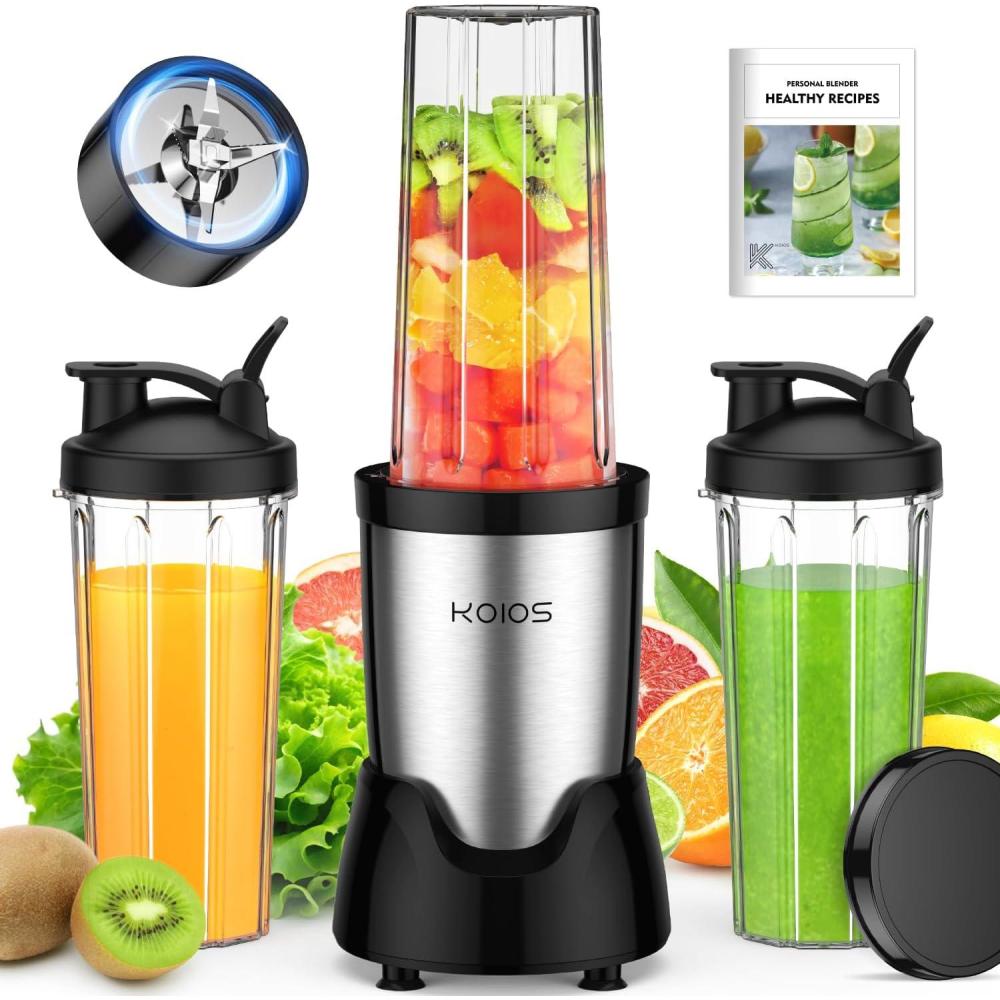 image:imageKOIOS Blender for SmoothiesPersonal Blender for Shakes and Smoothies with 3 22oz ToGo Cups22000 RPM Smoothie MakerDetachable 6leaf Blade Portable Blenders for kitchenBlackBlack