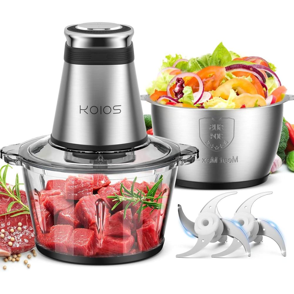 image:imageKOIOS Food Processor 500W Electric Food Chopper with 2 Bowls 8 Cup8 Cup amp 2 BiLevel Bladesamp Small Electric Grinder Meat Processor for Nuts Meat Onion Garlic Baby Food BlueBlack