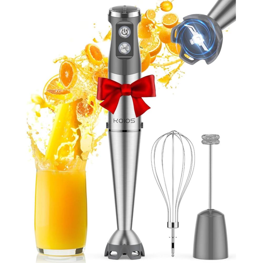 image:imageKOIOS Immersion Blender 1000W Antiscratch 3in1 Hand Blender Upgraded 12 Speed Stainless Steel Blade Stick Blenders with Turbo Mode Whisk and Milk Frother NonBPASilver
